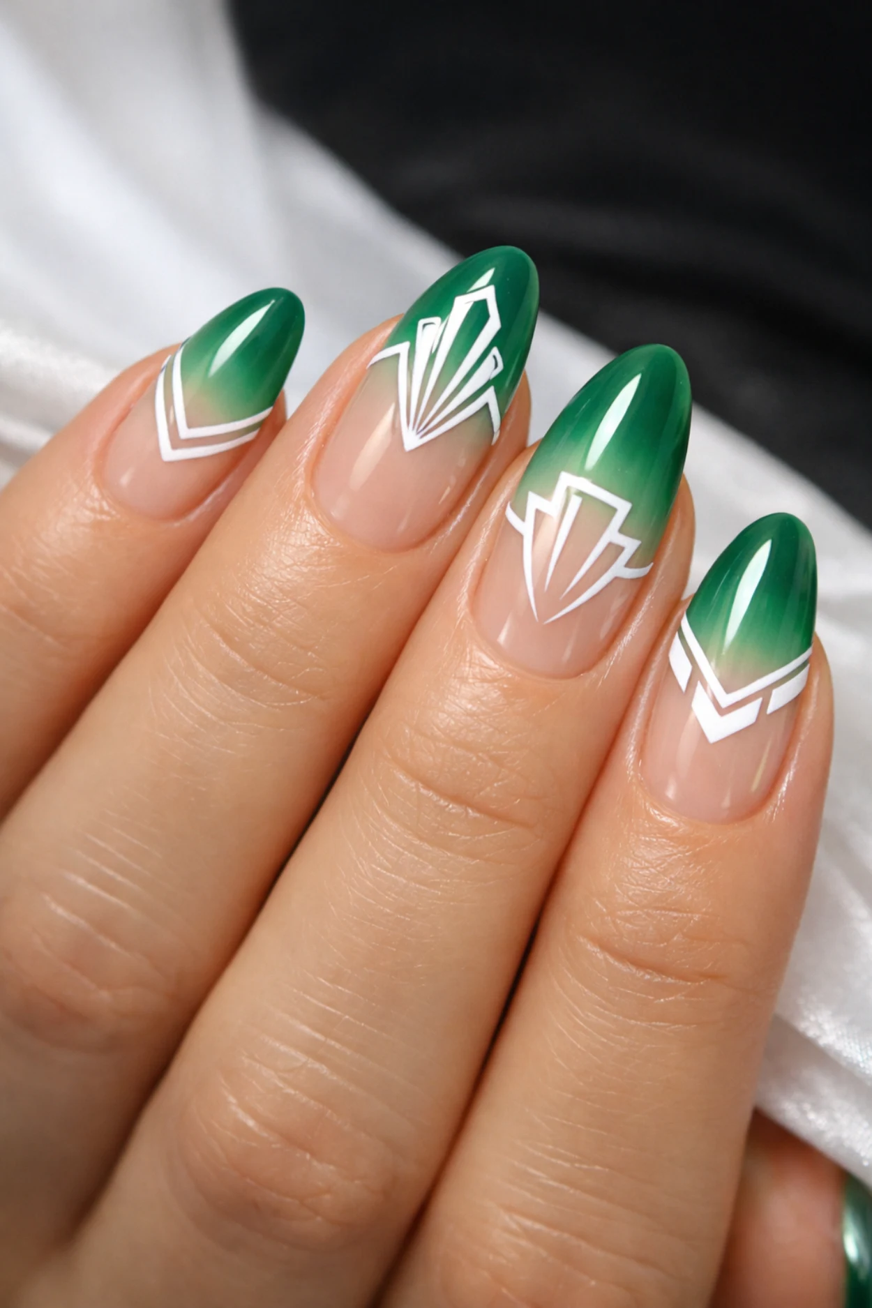 Art Deco Green and White French Tips