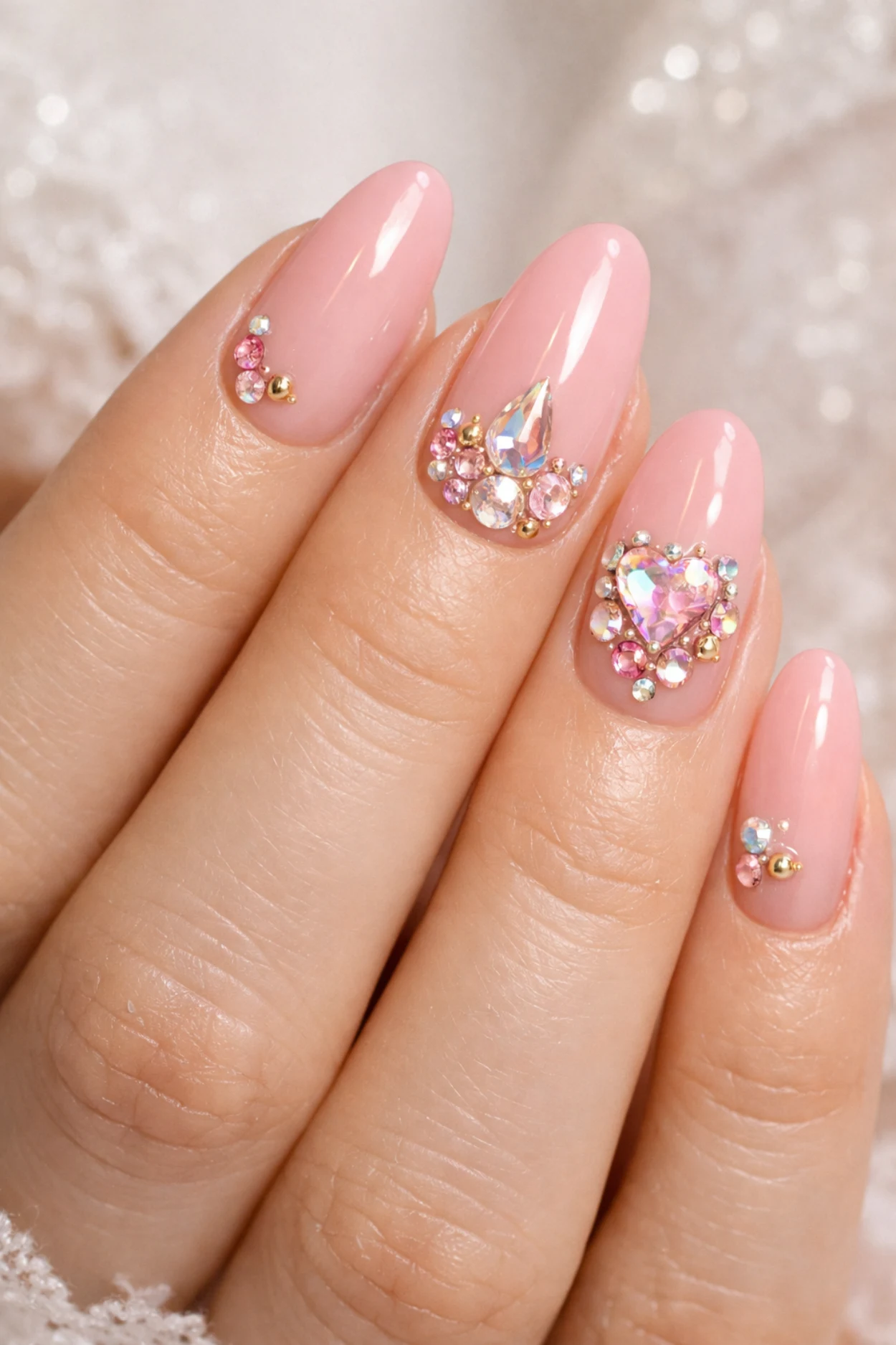 Bedazzled Strawberry Milk Nails