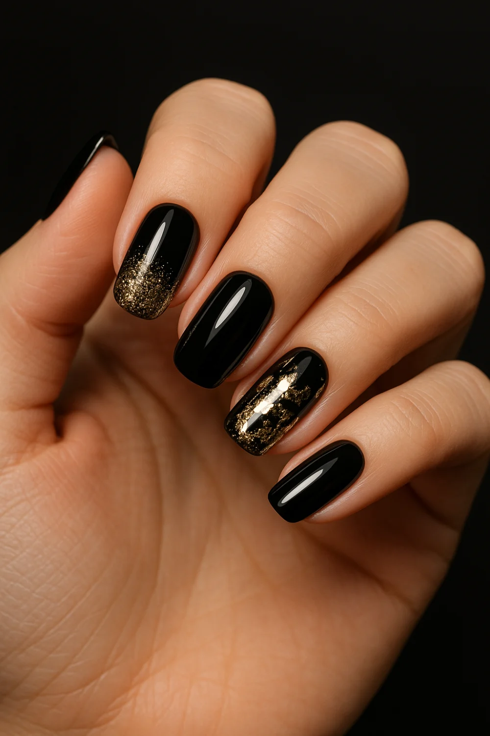 Black & Gold Glam Nails