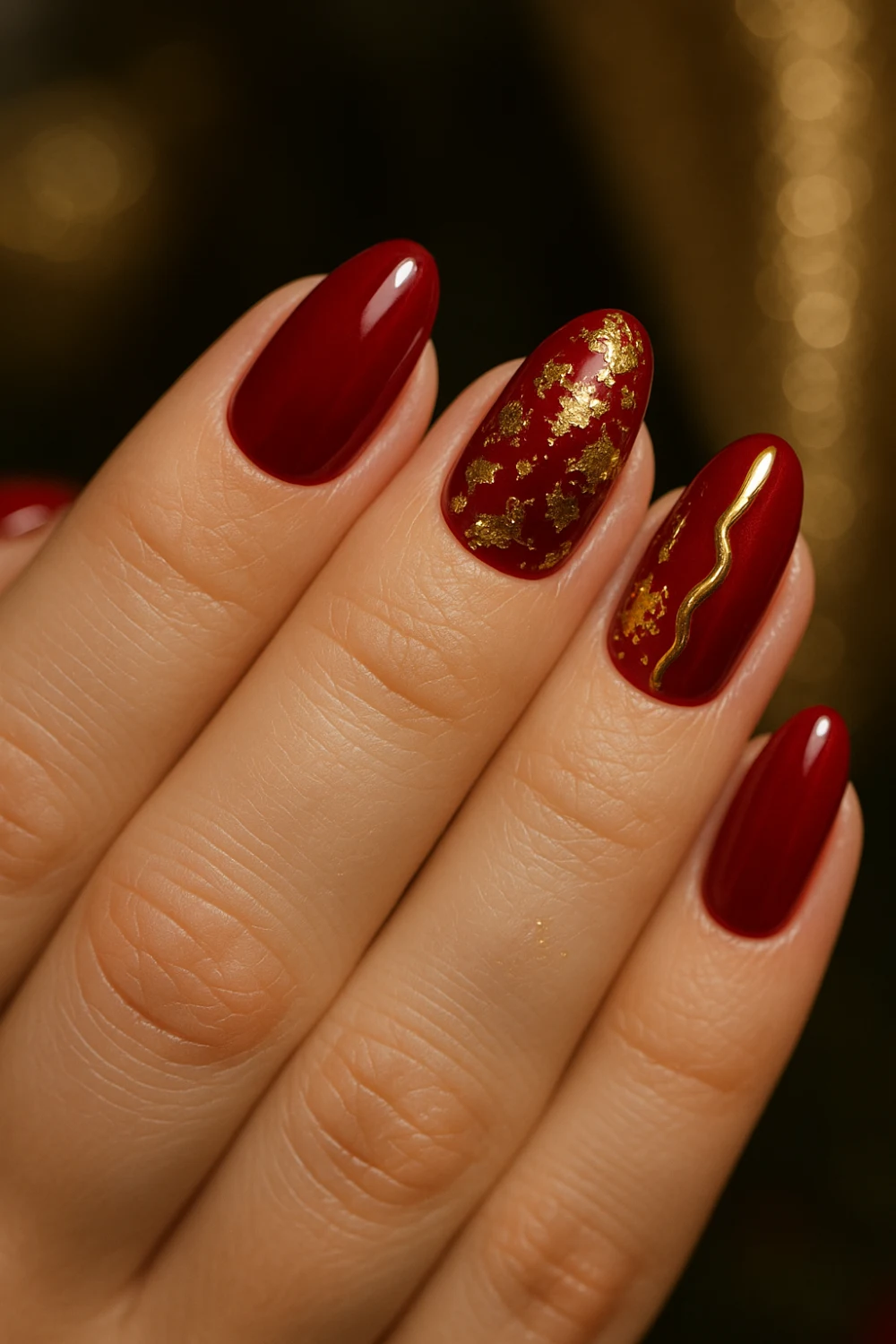Gold & Red Holiday Nails