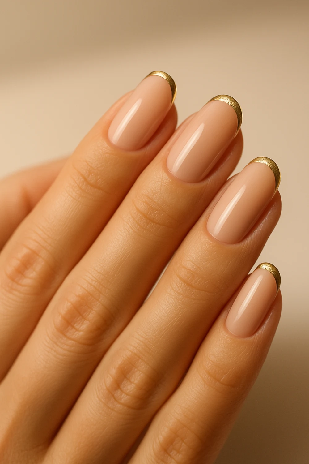 Nude Nails With Gold Accent Tips