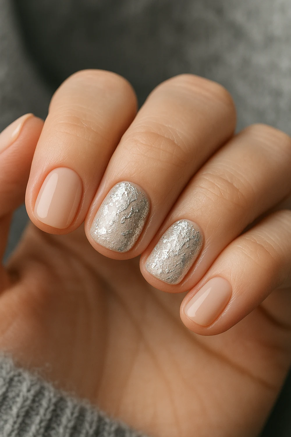 Silver Leaf Accent Nails