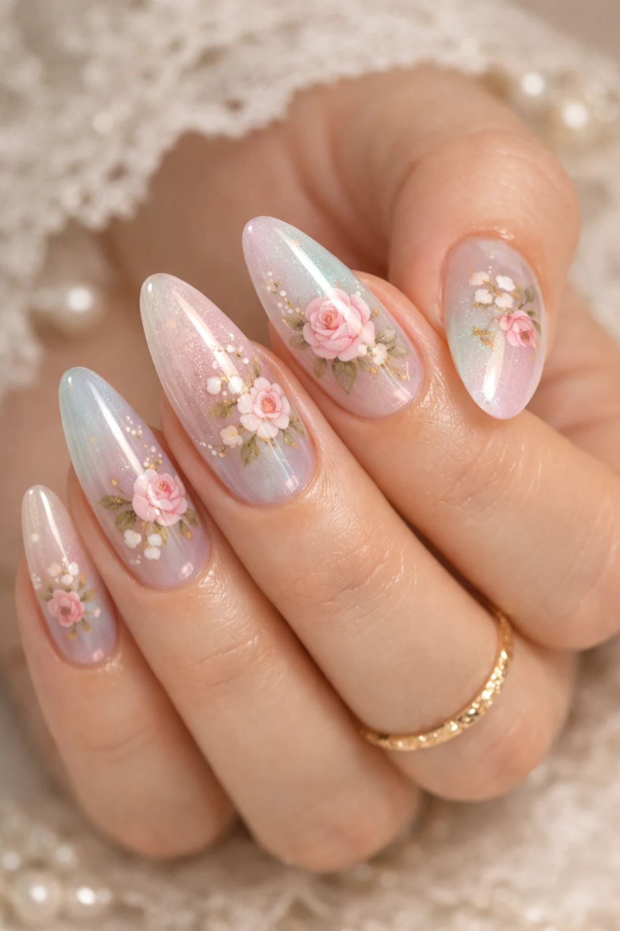 Vintage Floral Pastel Velvet Glass Nails