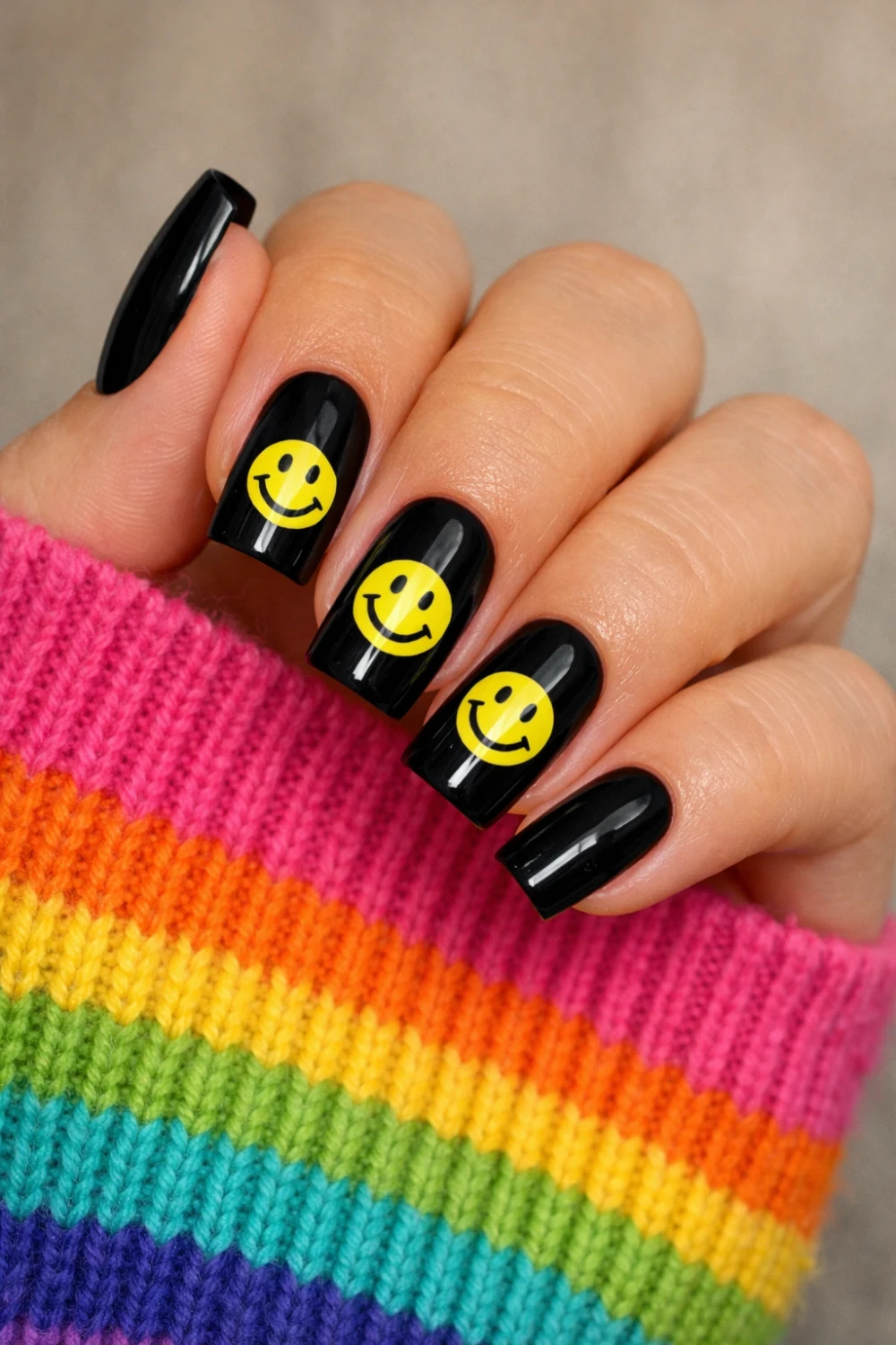Black Smiley Nails