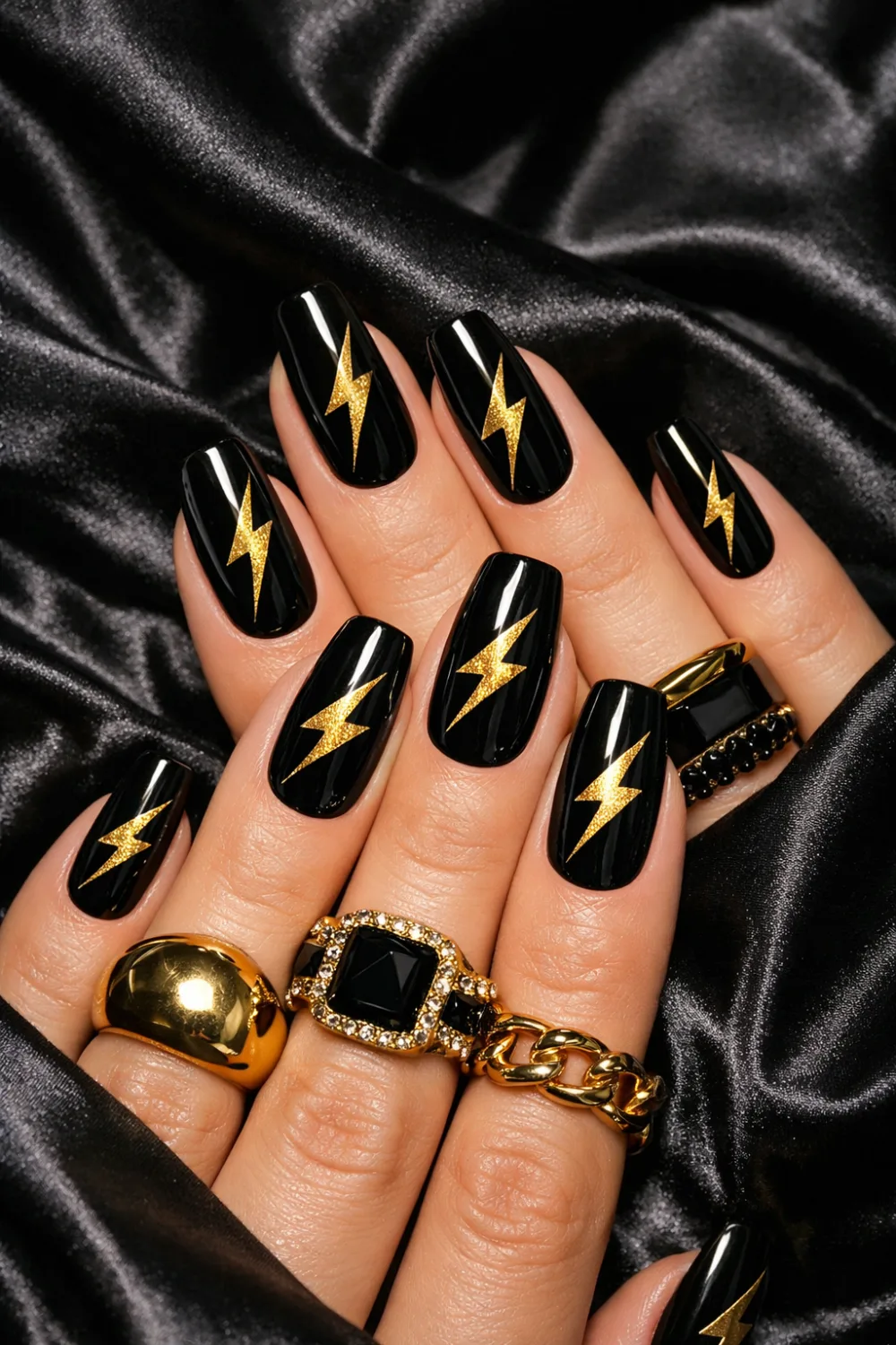 Black and Gold Lightning Bolts
