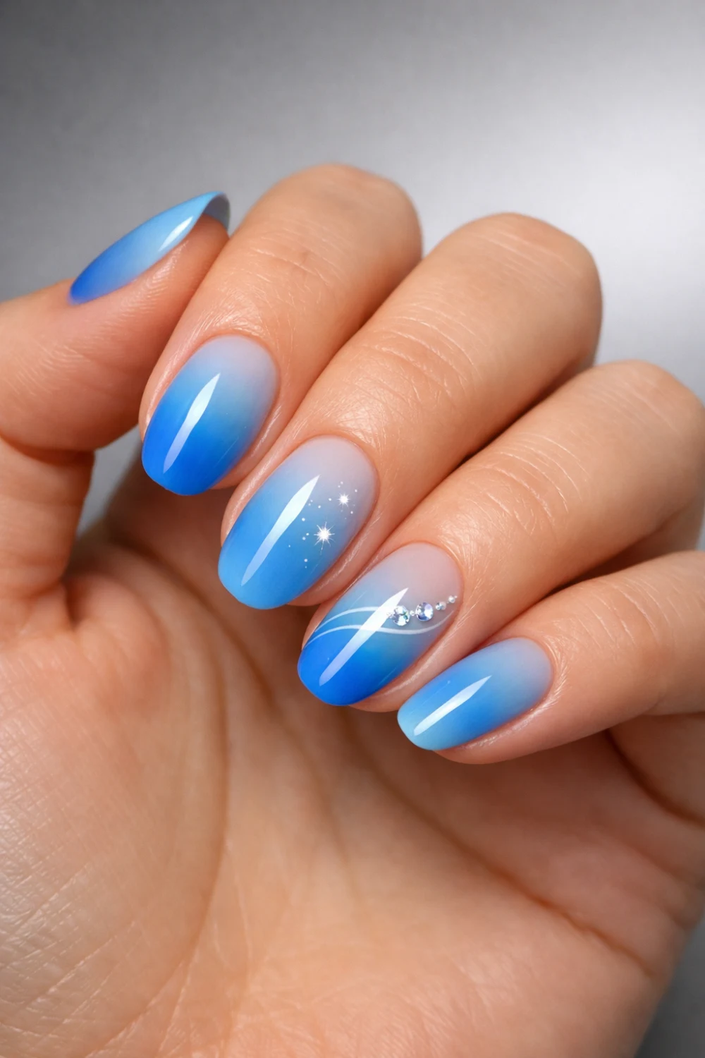 Blue Gradient Accent Nails
