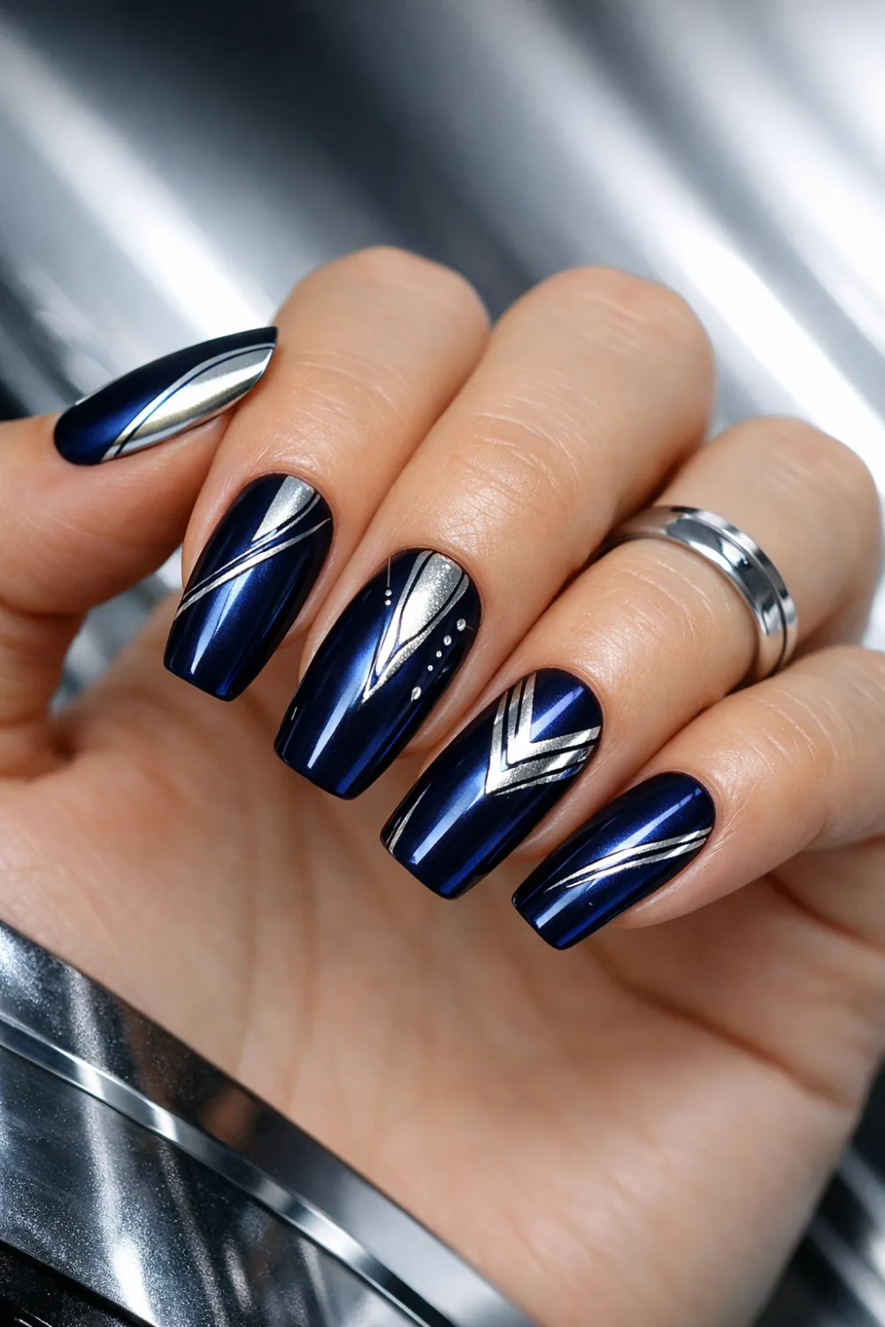 Blue and Silver Future Nails
