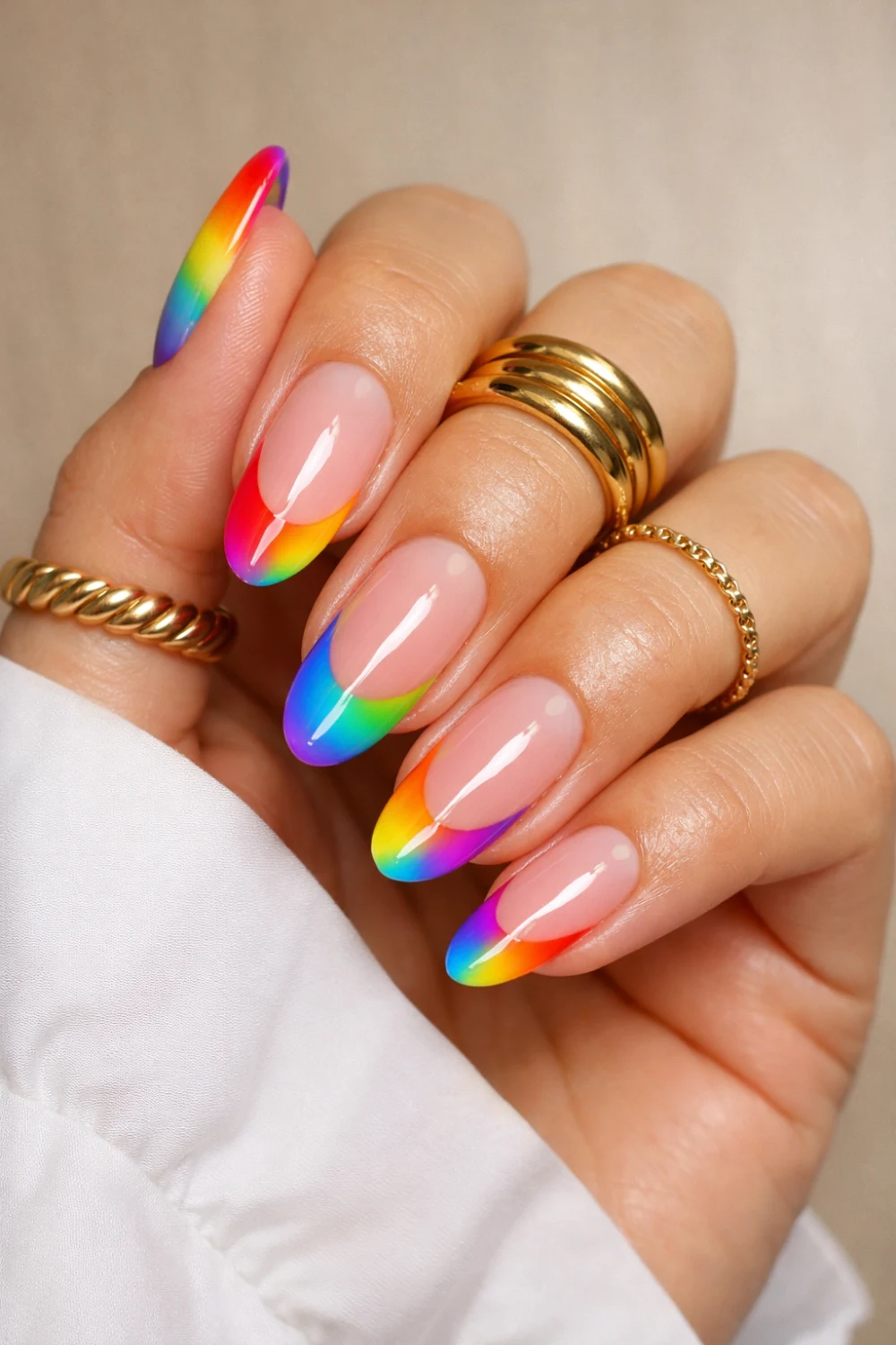 Bold Rainbow Gradient French Tips