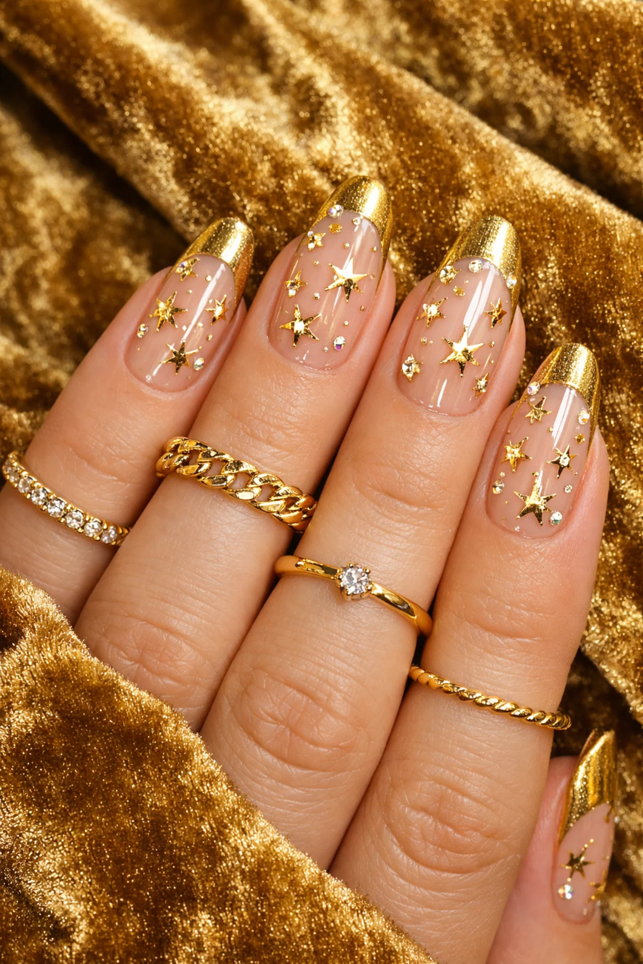 Dazzling Golden Star Nails