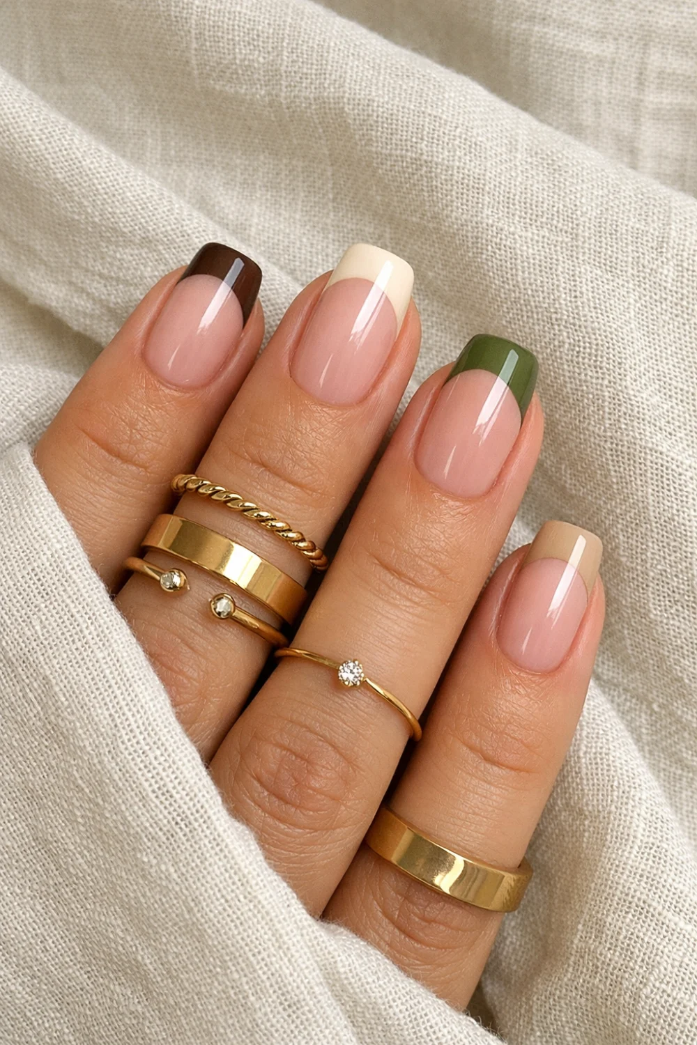 Earth Tone Mismatched French Tips
