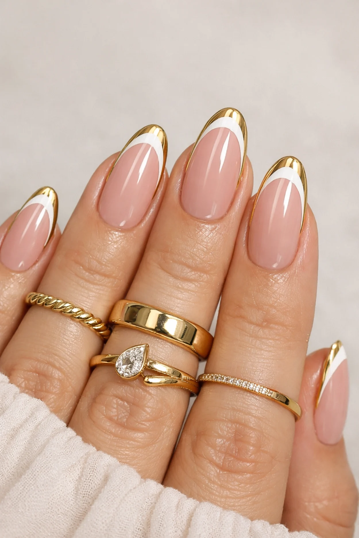 Gold and White Nails
