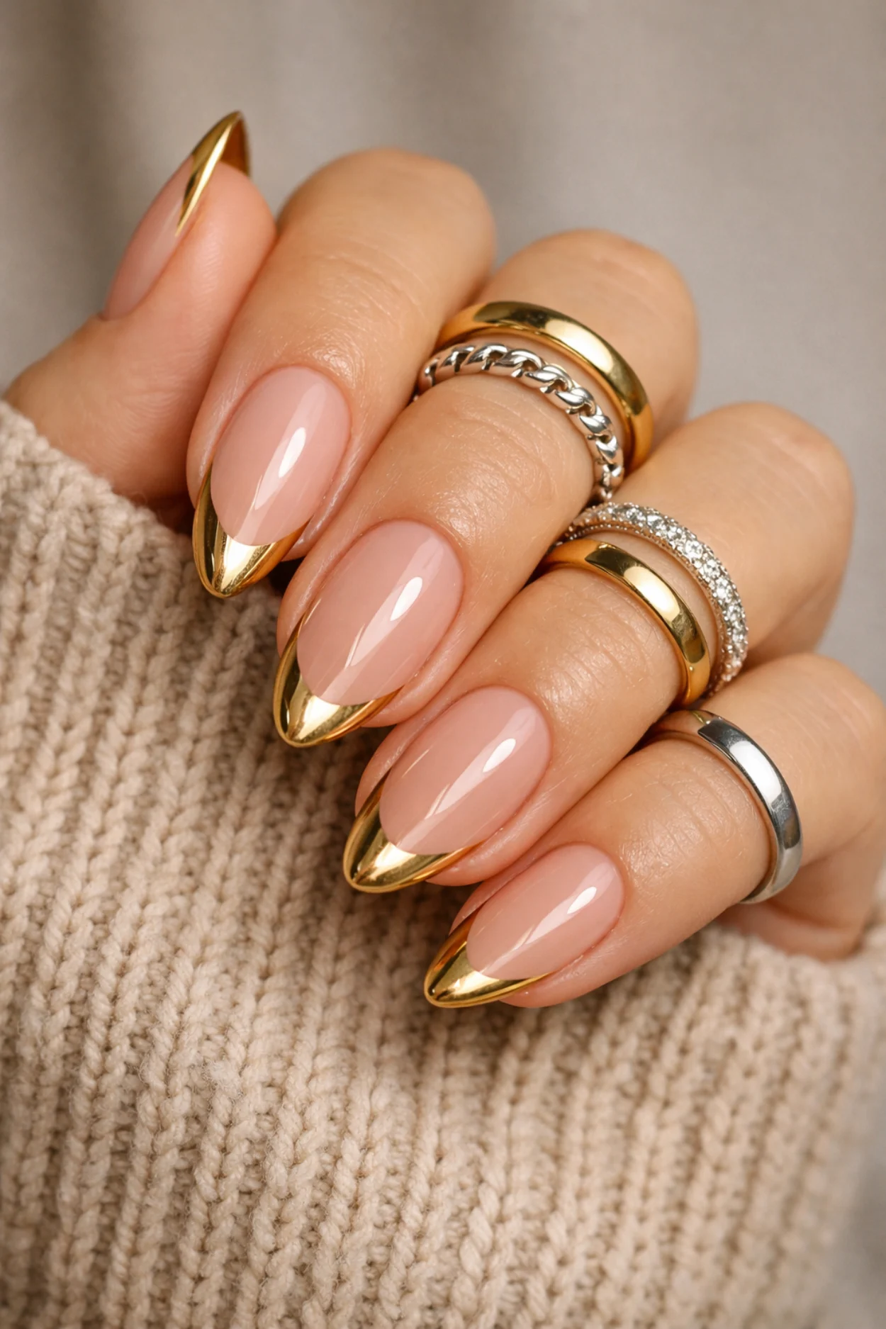 Golden Almond Nails