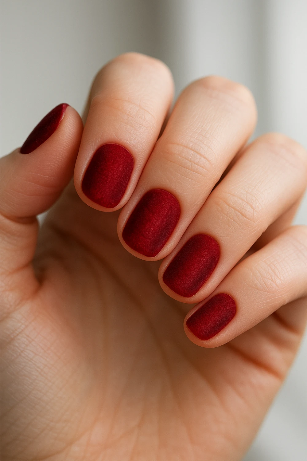 Matte Scarlet Velvet Nails