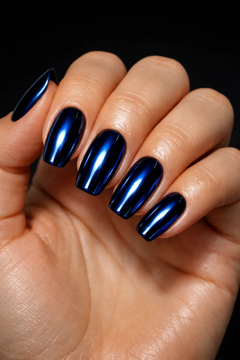 Midnight Chrome Blue Nails