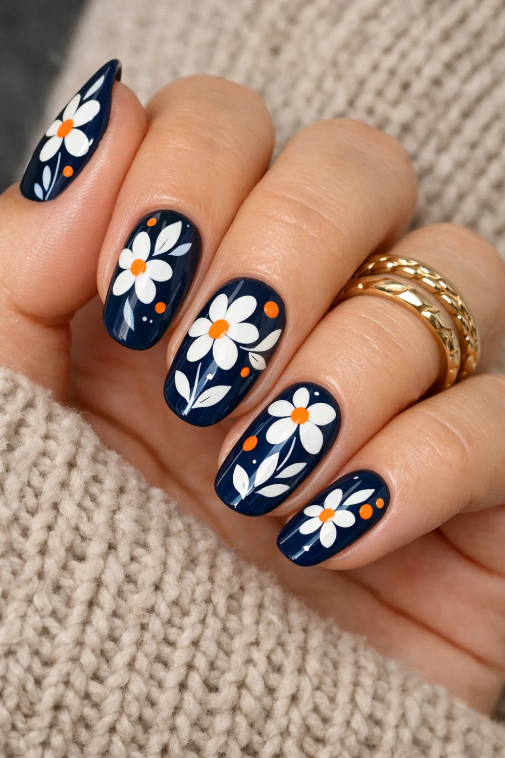 Modern Floral Navy Nails