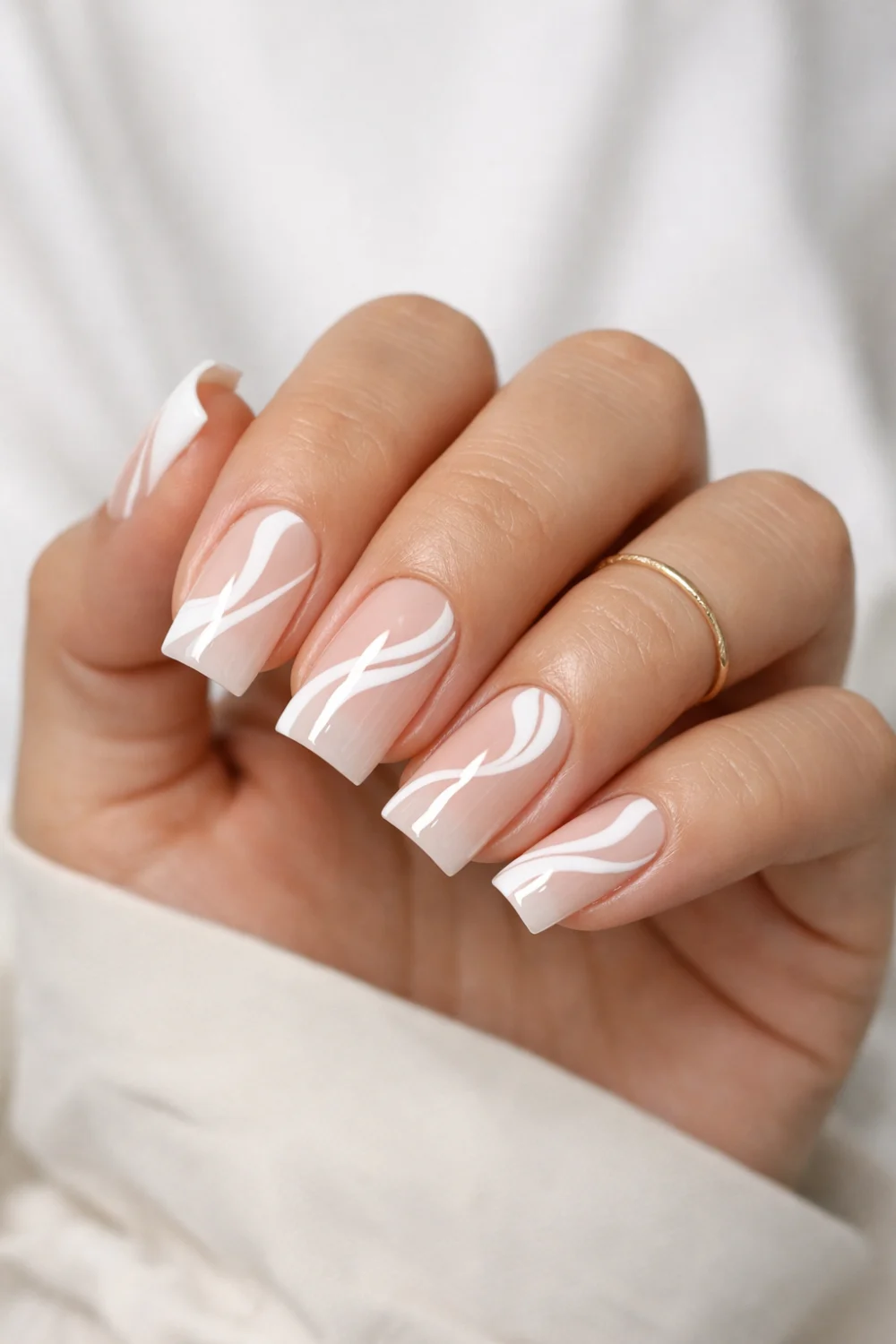 Modern White Wave Square Nails For A Minimal Bridal Statement