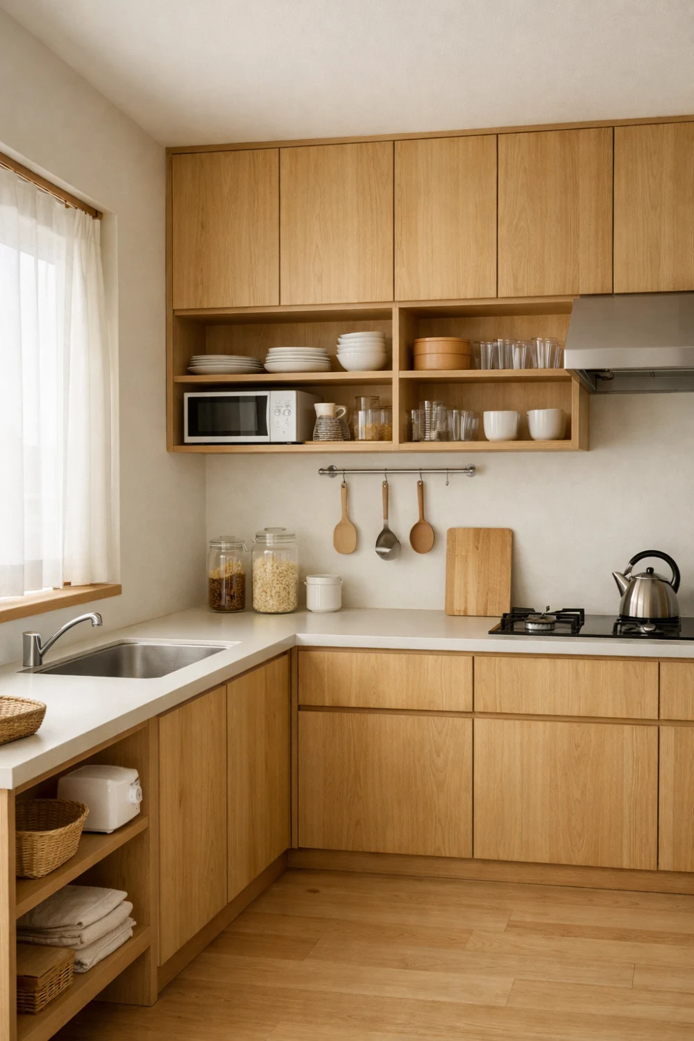 Natural Wood Cabinets as the Foundation