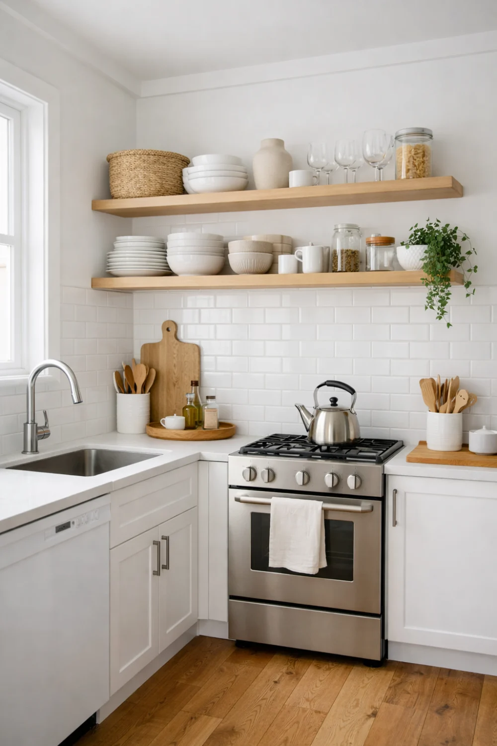 Open Shelving Instead of Upper Cabinets
