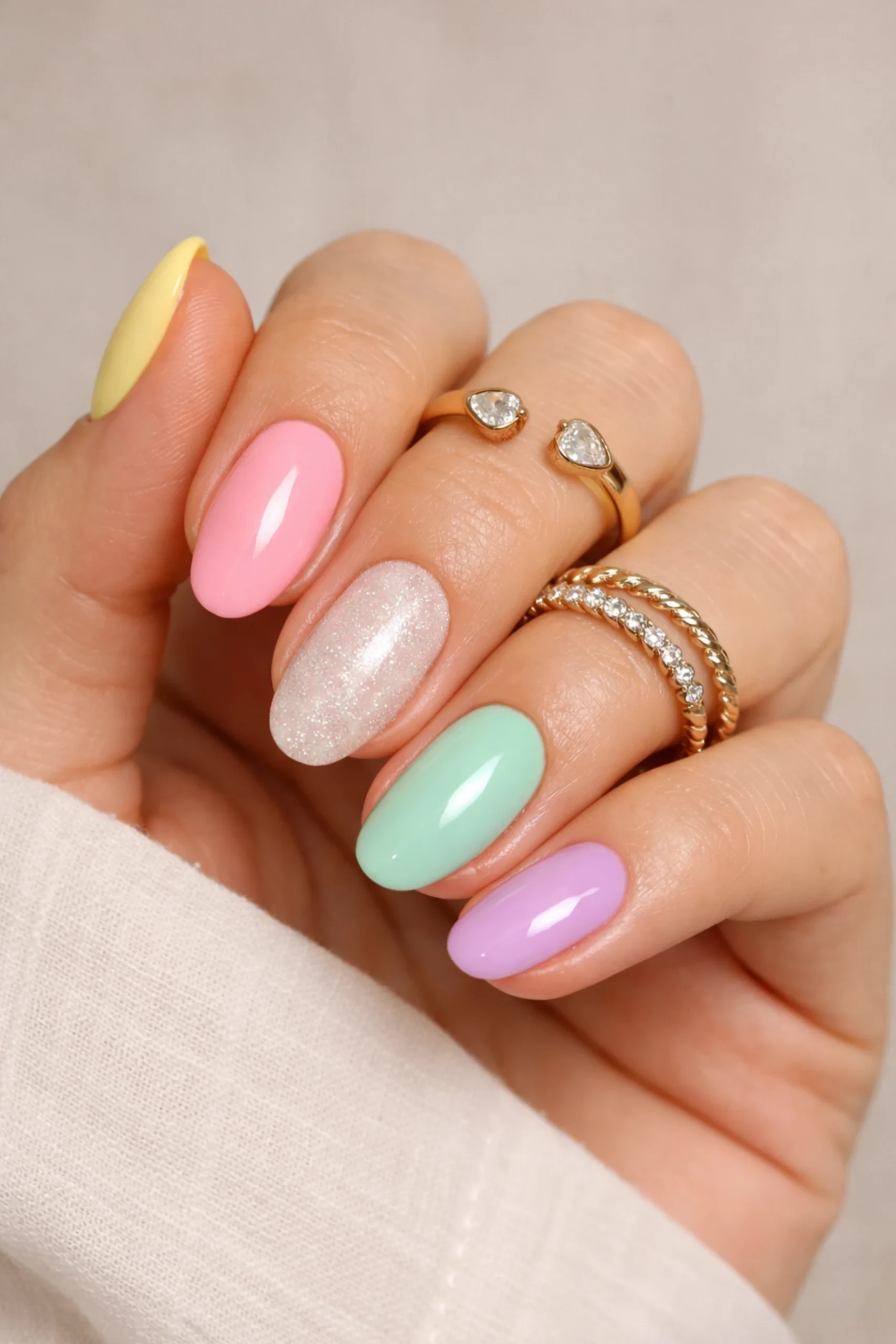 Pretty Pastel Skittle Nails