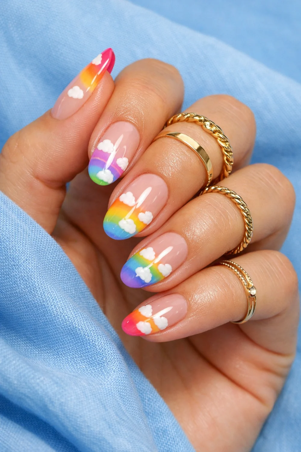 Rainbow Gradient Cloud Nails