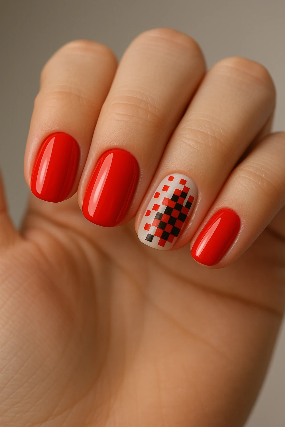 Red Pixel Pop Accent Nails