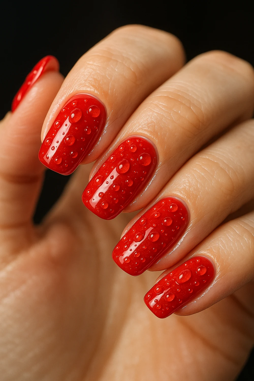 Red Water-Drop Gloss Nails