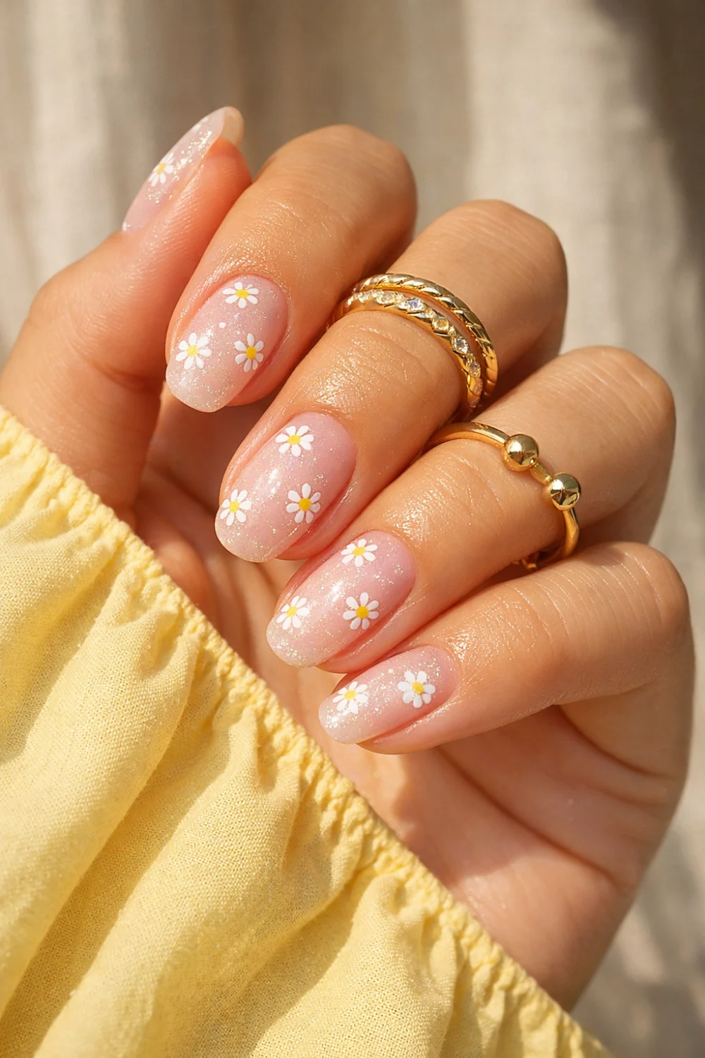 Shimmery Daisy Nails