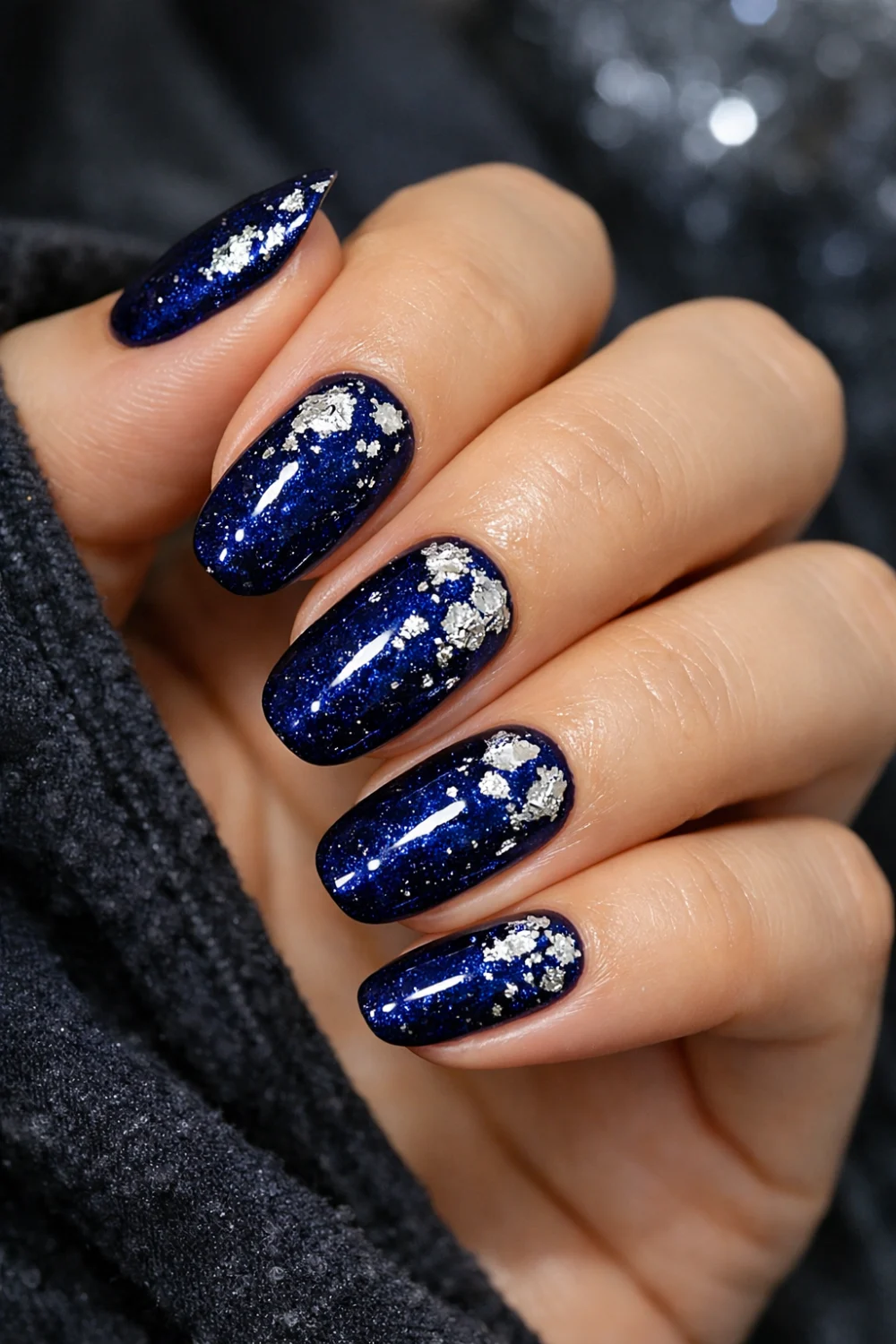 Silver Leaf Midnight Nails