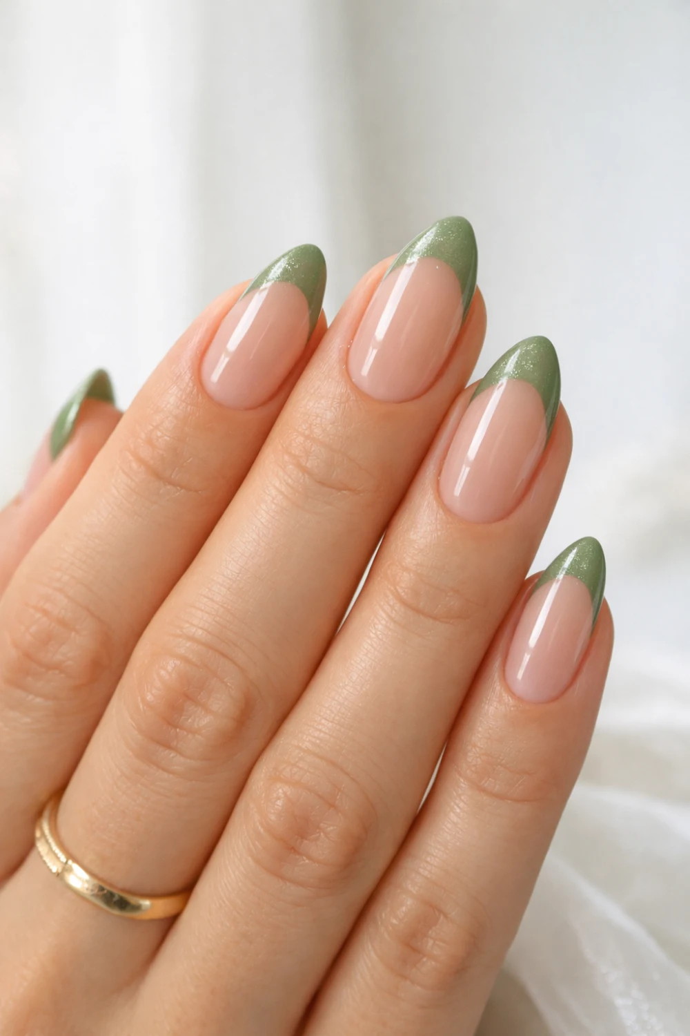 Soft Green French Almond Nails For A Fresh Spring Bride