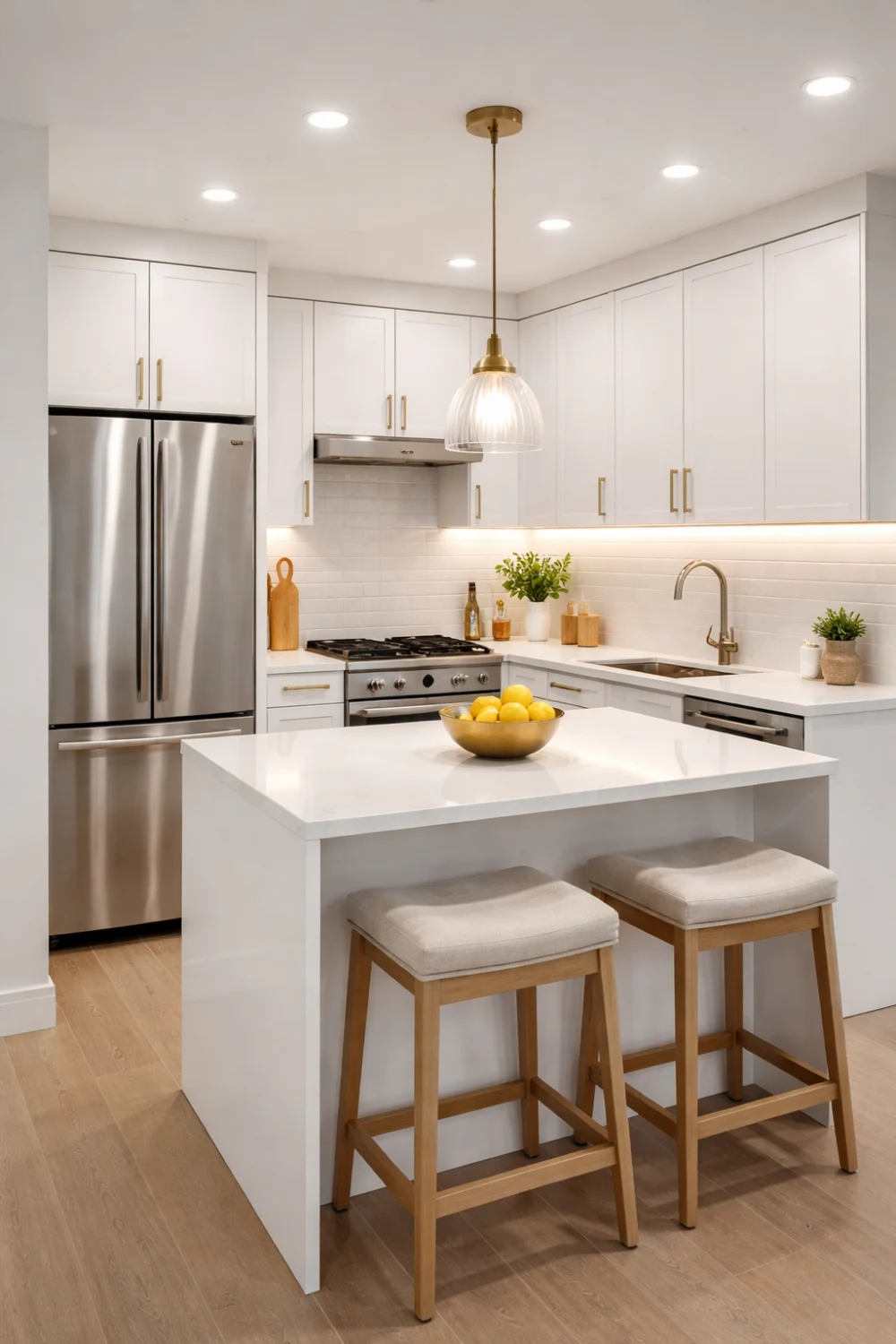 Strategic Lighting in a White Kitchen