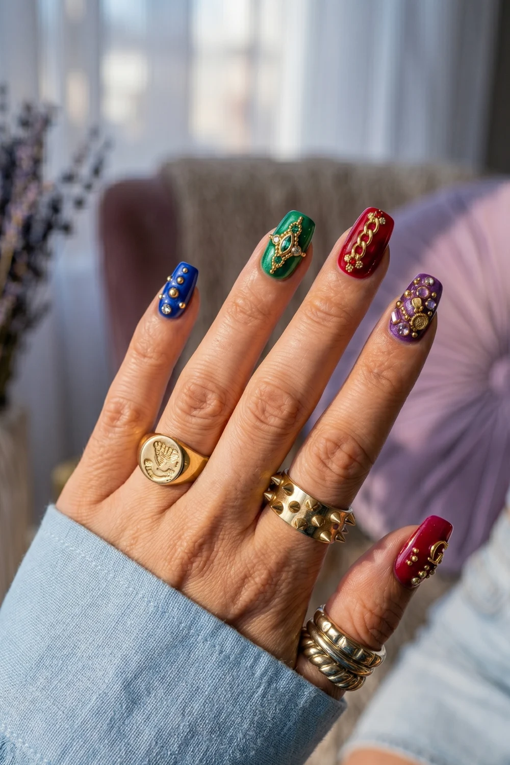 Gold Jewel Accent Nails