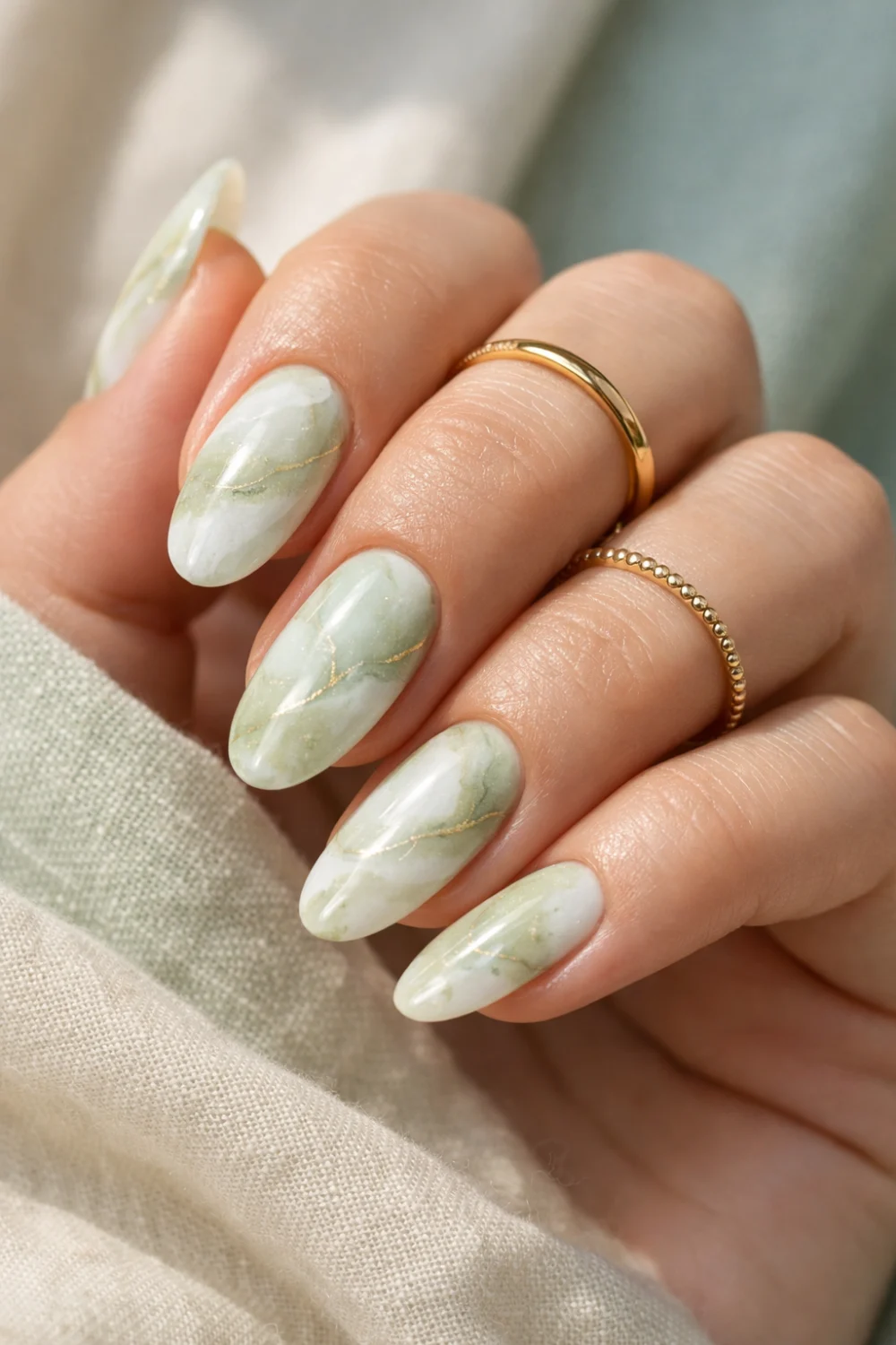 Airy Marble Matcha Nails