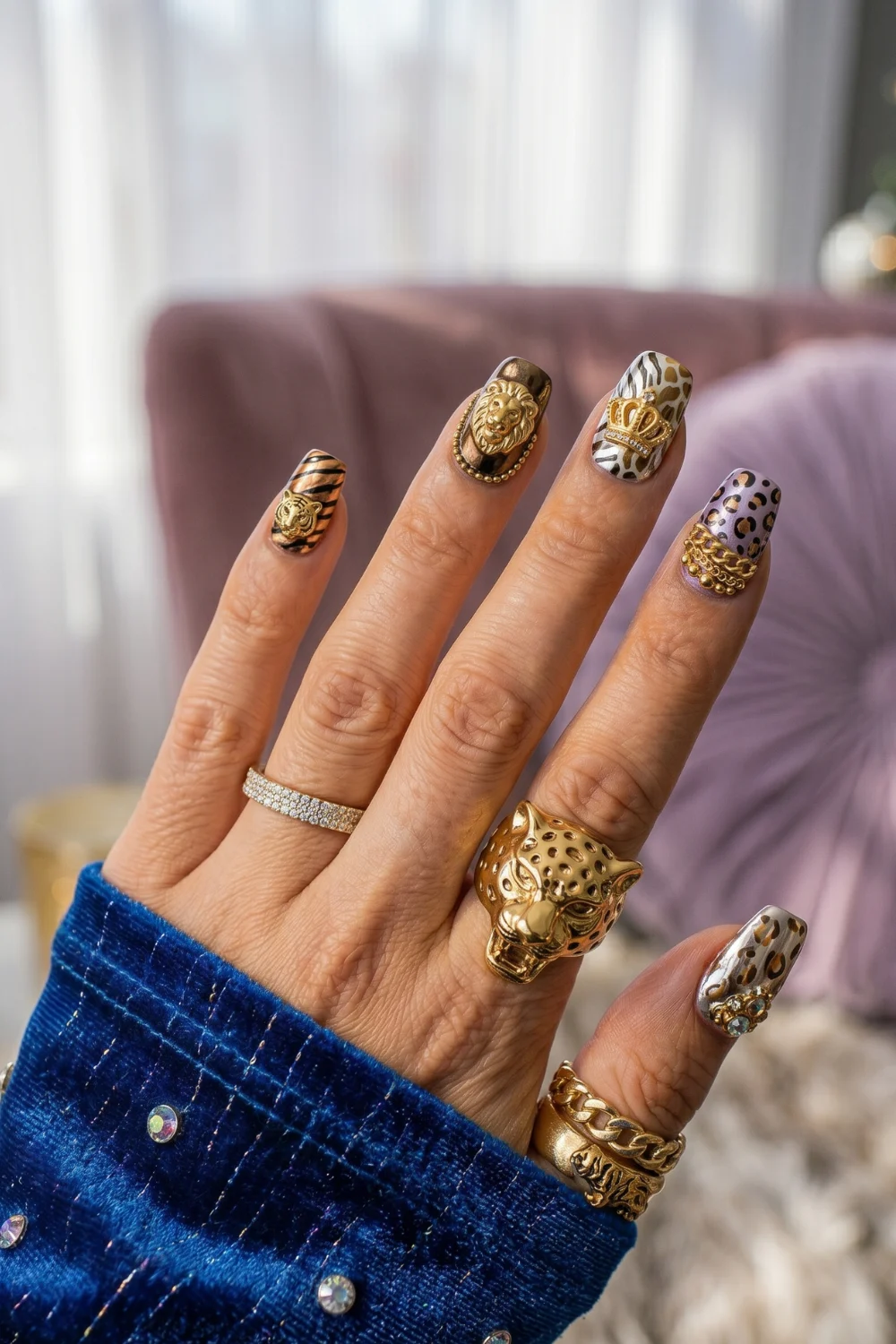 Animal Print Chrome Nails