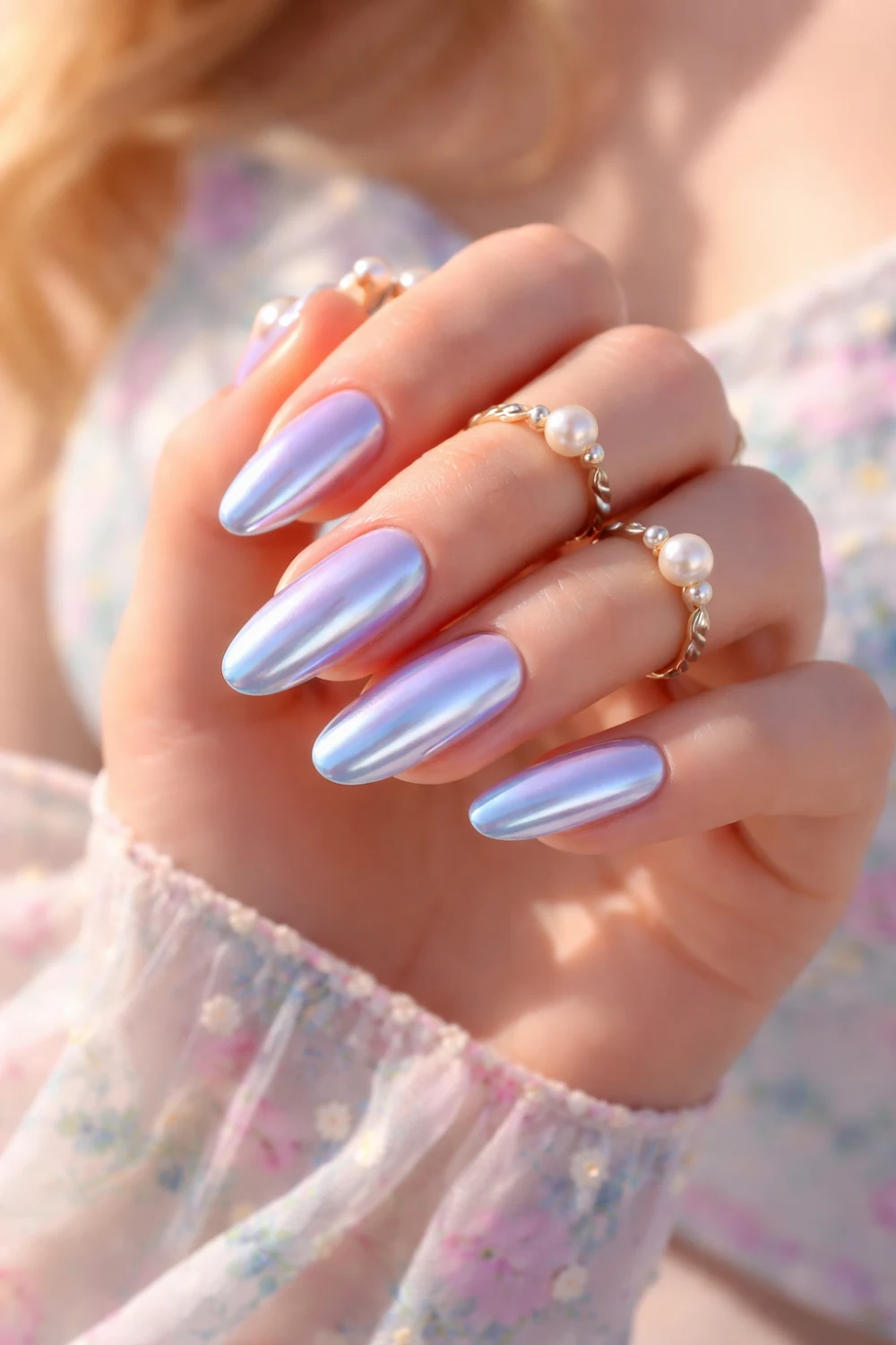Baby Blue Chrome Nails