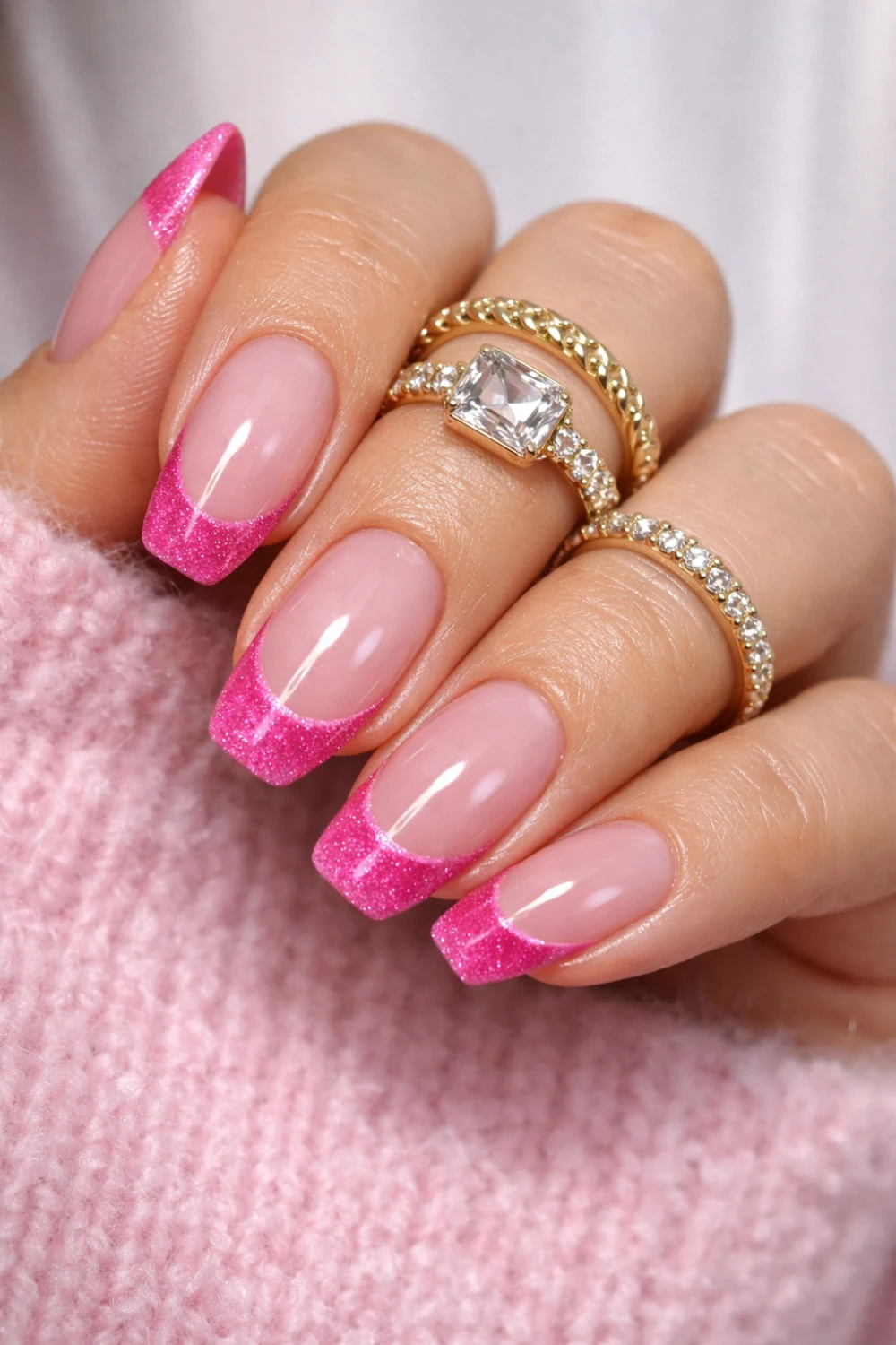 Barbie Pink Velvet French Nails