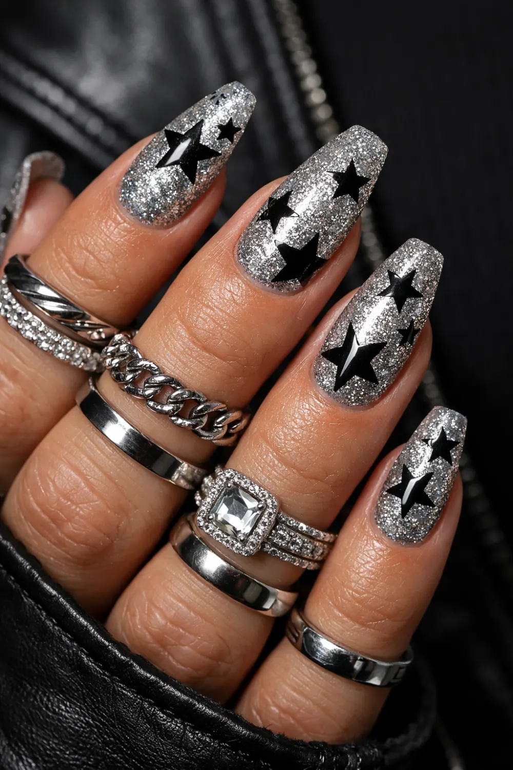 Black Stars Preppy Nails