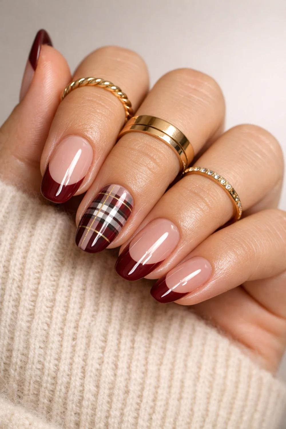Burgundy French Preppy Nails
