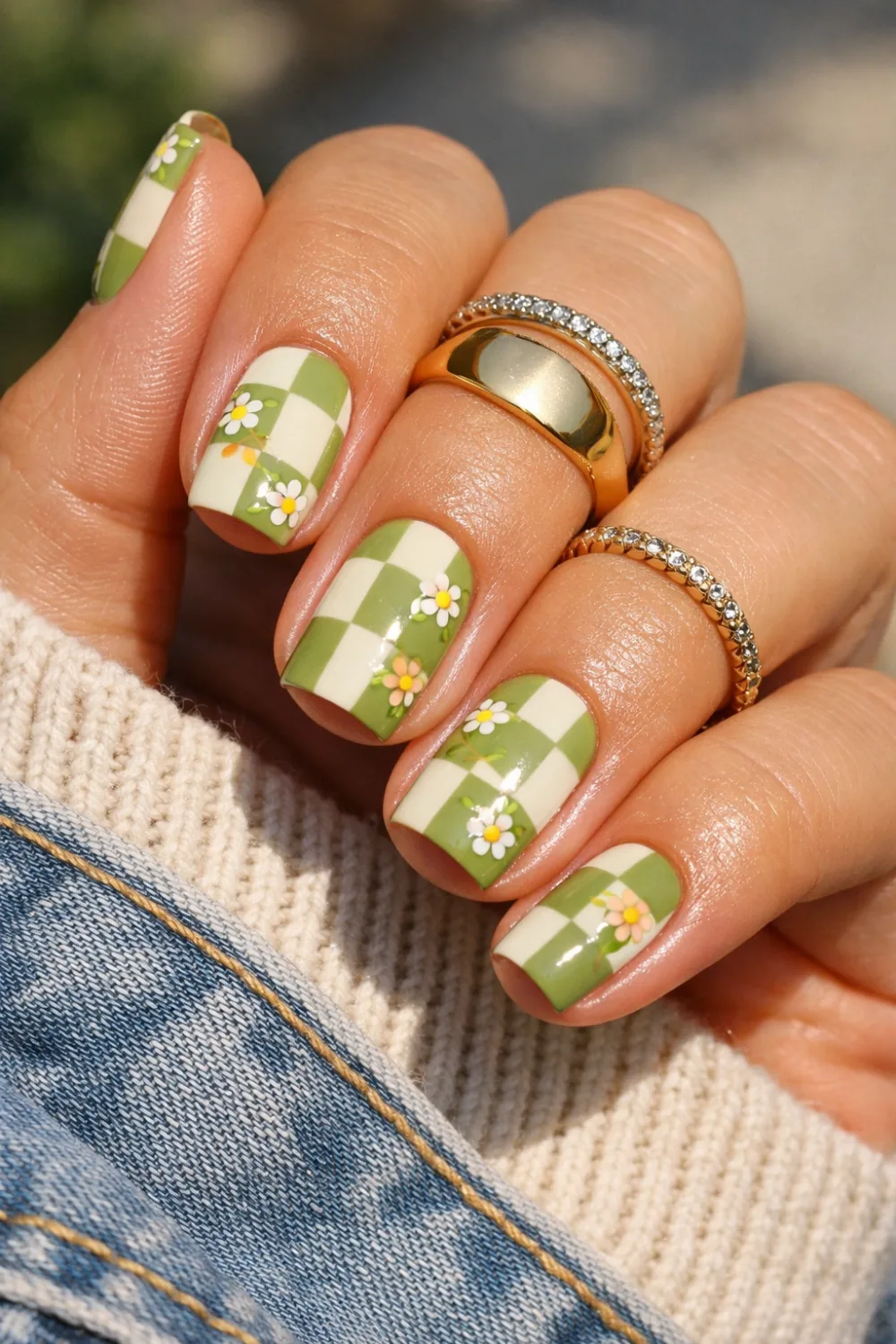 Checkerboard Matcha Nails
