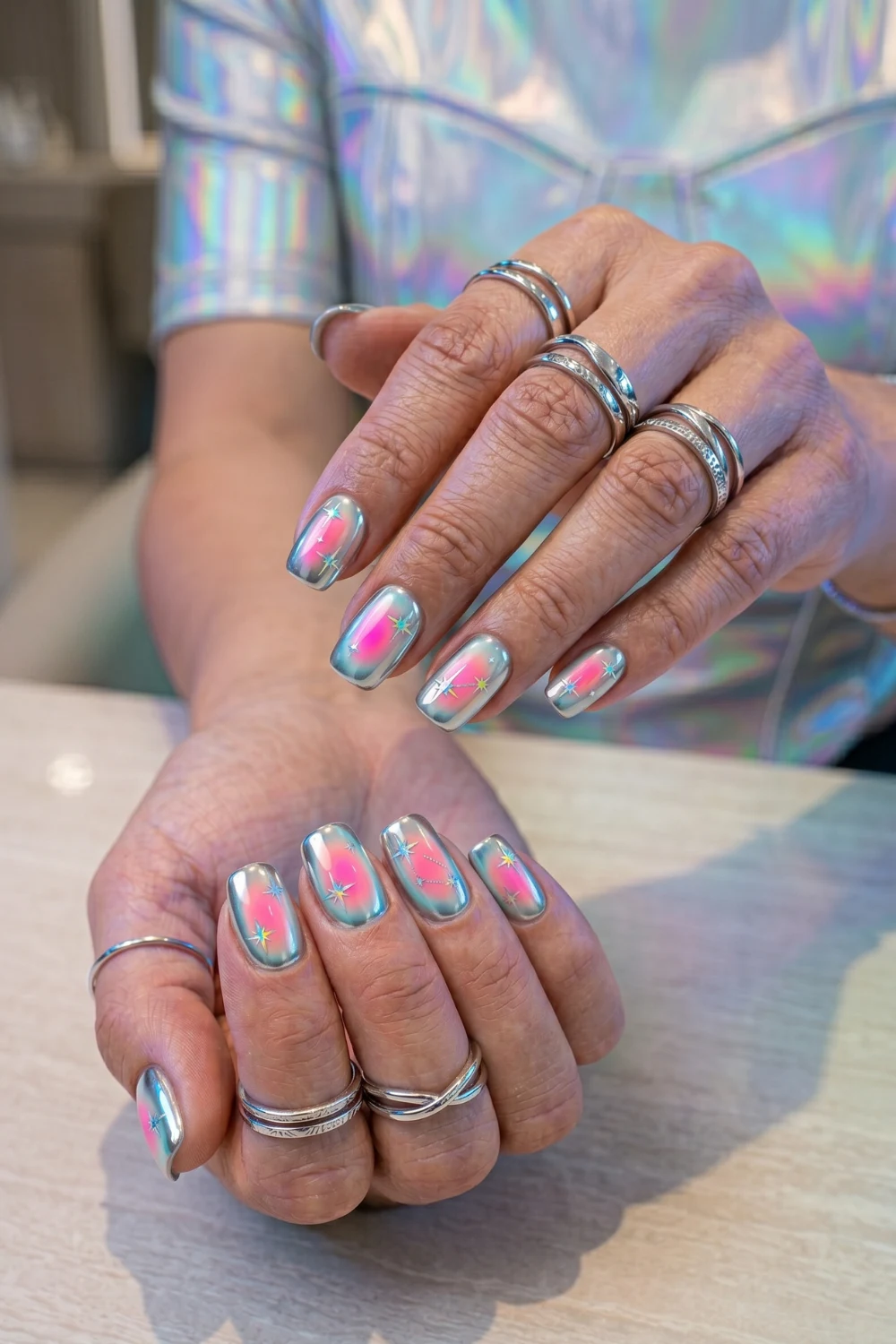 Chrome Aura Nails (Multicolor Glow Effect)