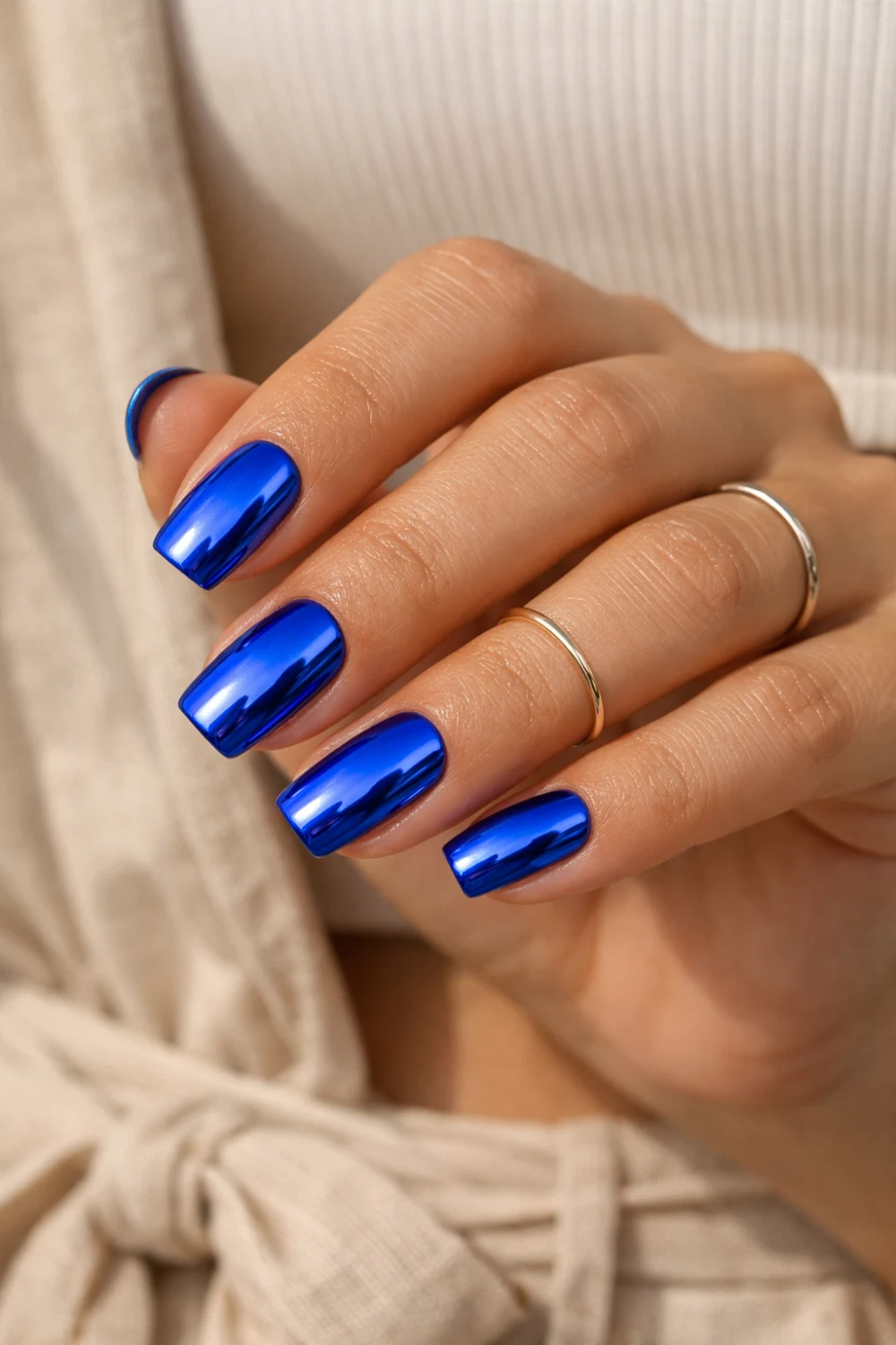 Classic Blue Chrome Nails