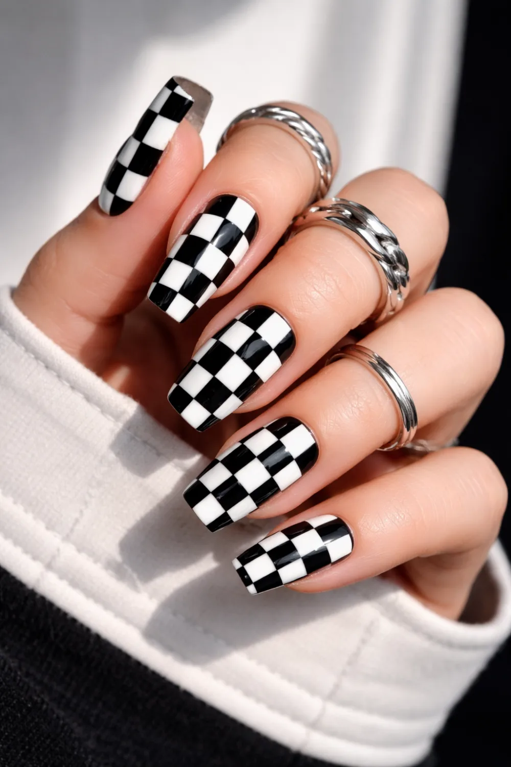 Classic Checkerboard Preppy Nails