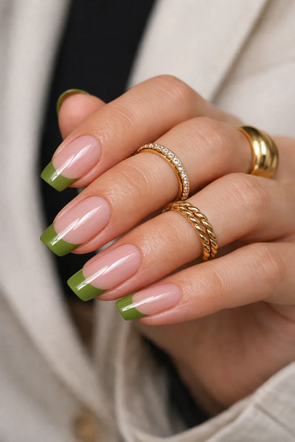 Classic Matcha French Nails