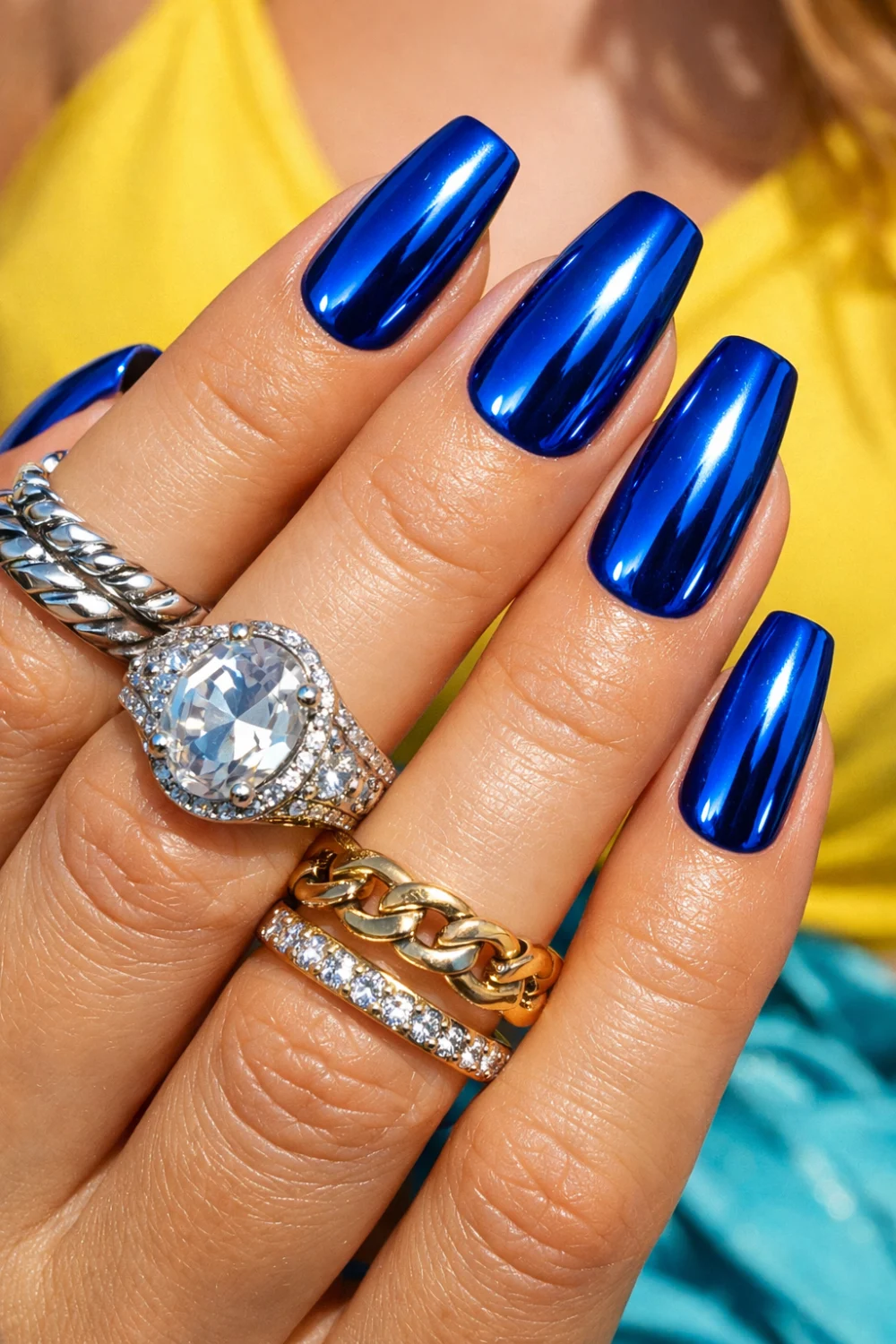 Cobalt Blue Chrome Nails
