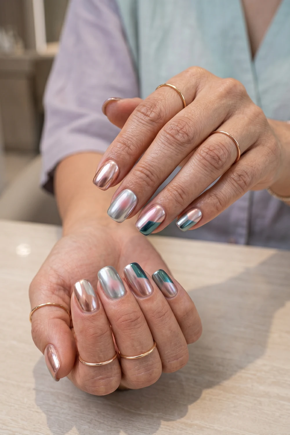 Colorblock Chrome Aura Nails