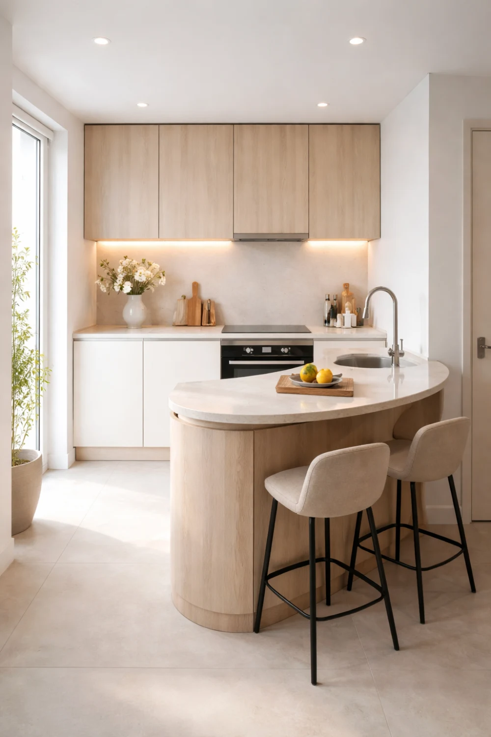 Compact Curved Kitchen Island for Small Spaces