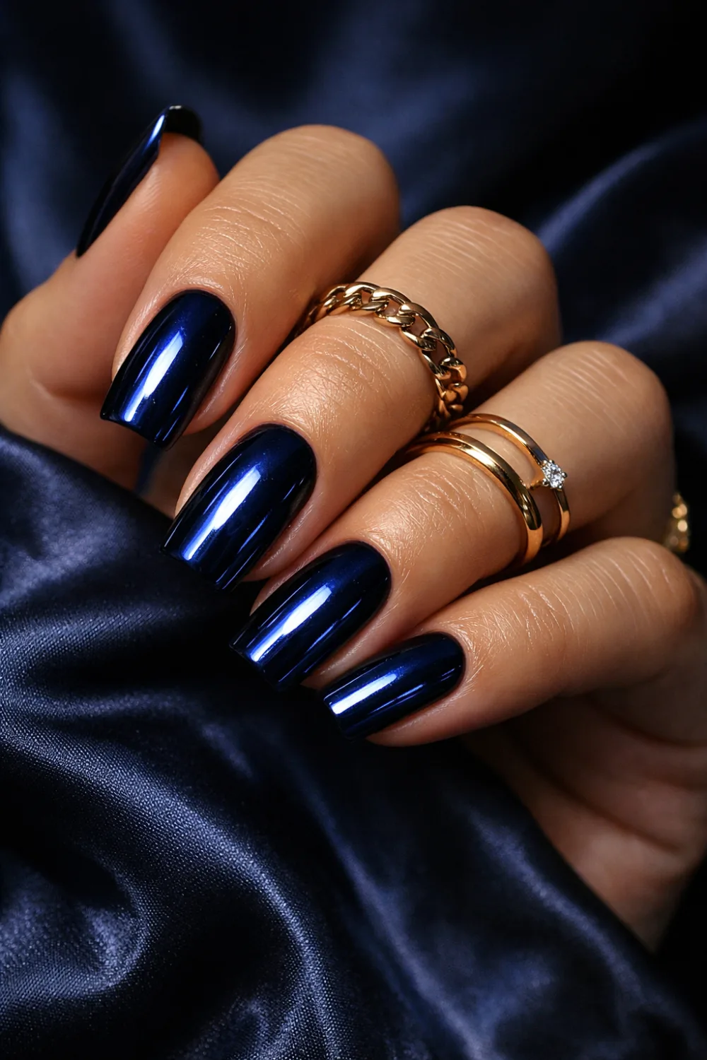 Dark Blue Chrome Nails