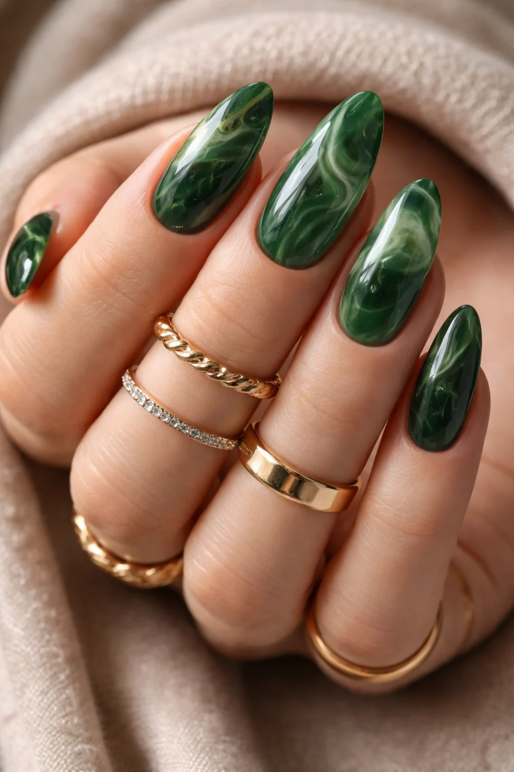 Deep Marble Matcha Nails