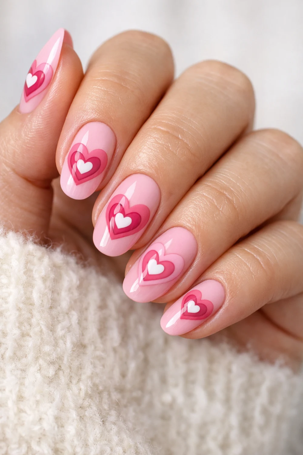 Double Heart Light Pink Nails