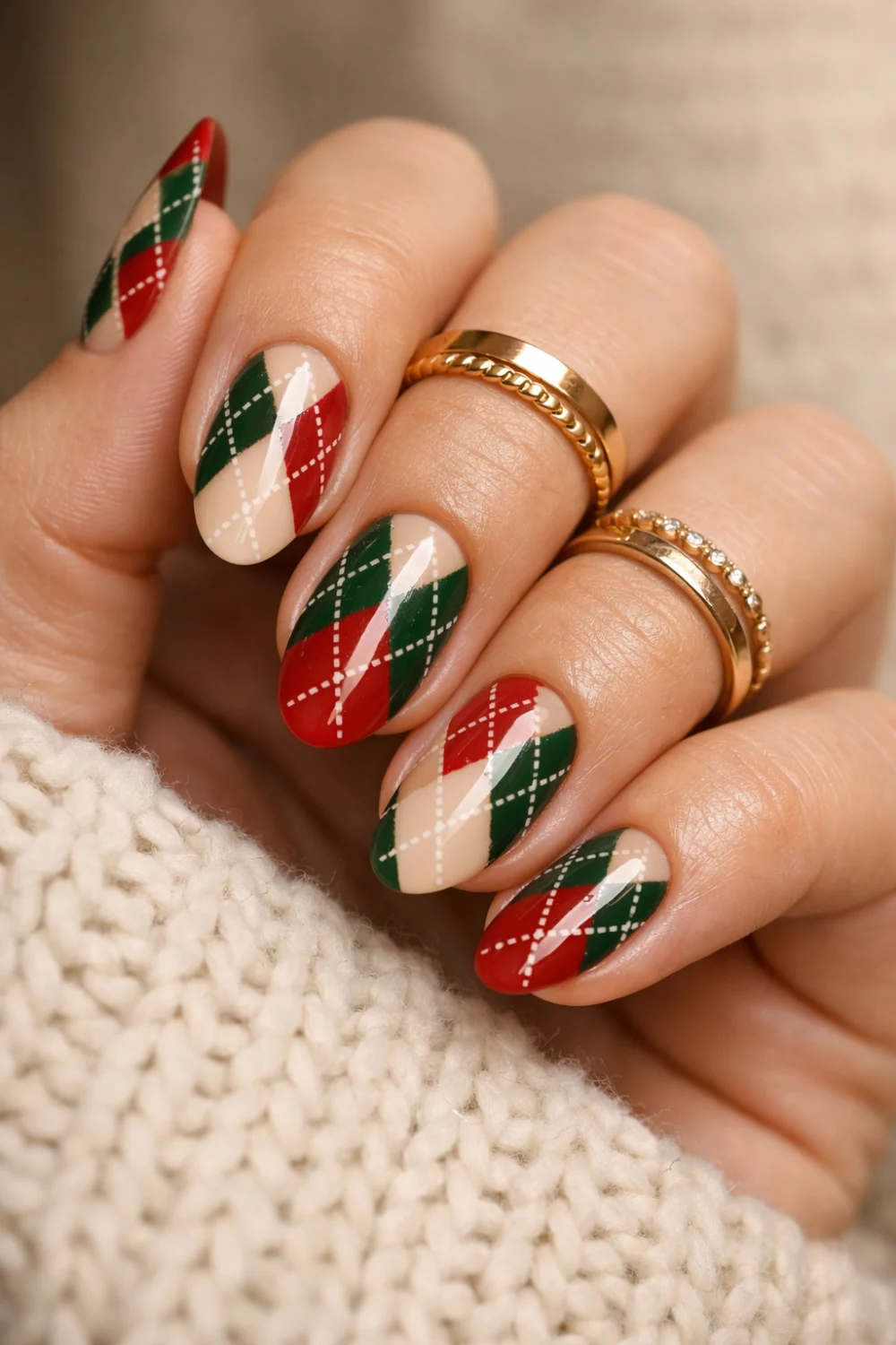 Festive Argyle Preppy Nails
