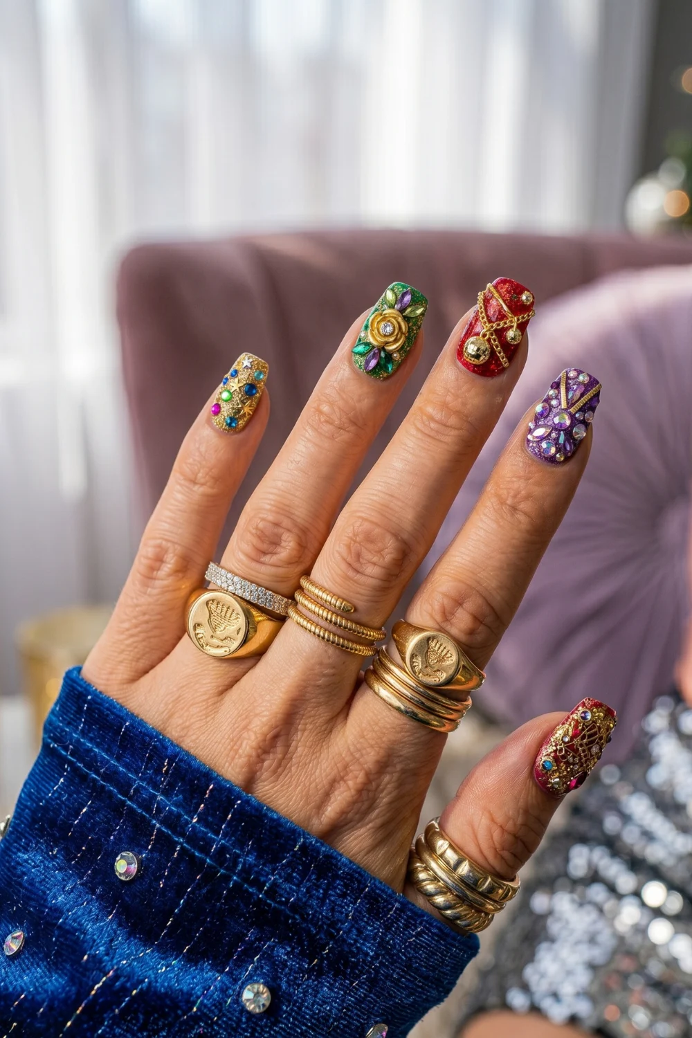Gold Jewel Accent Nails